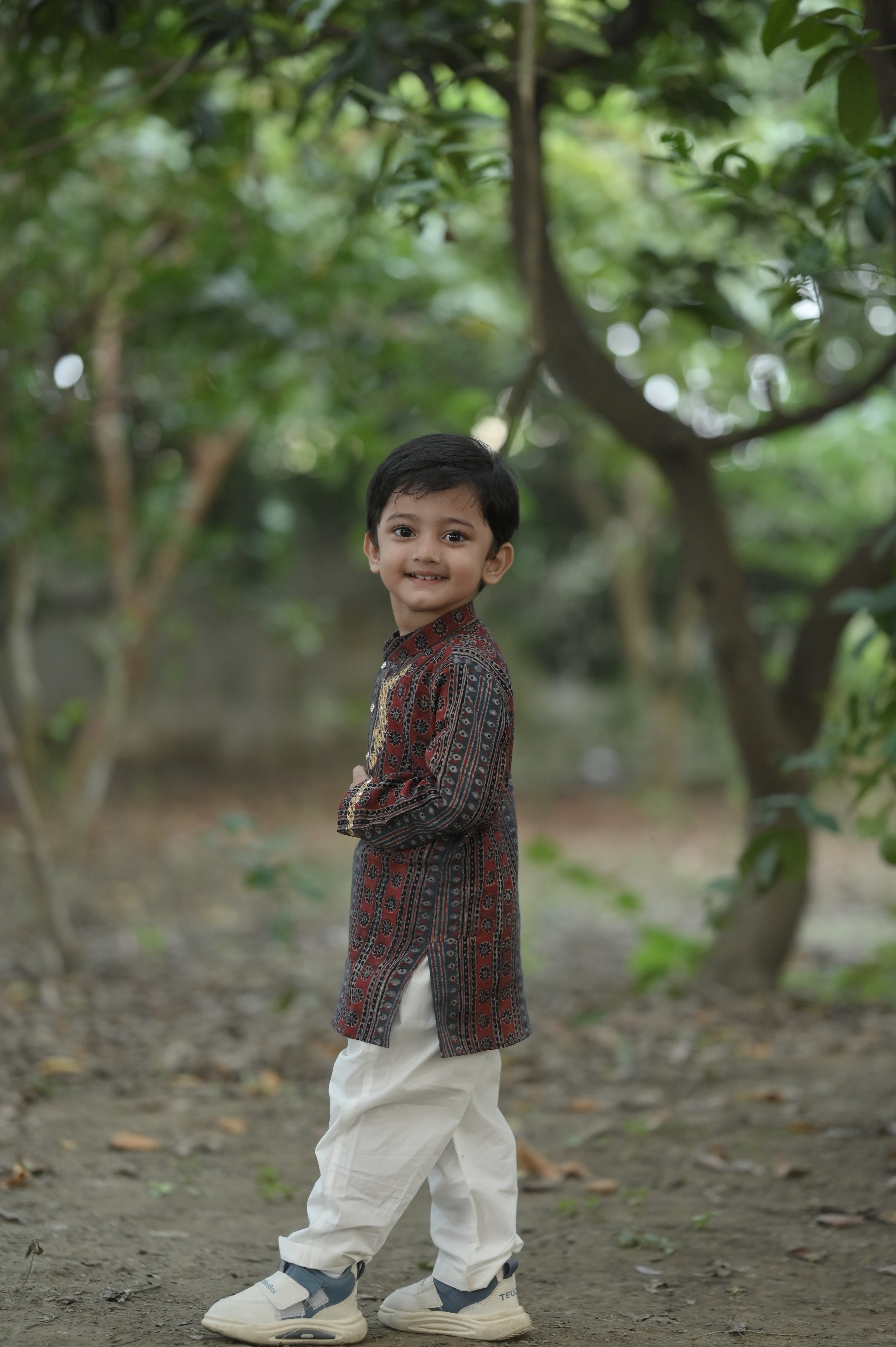 Regal Stripes Hand Embroidered Ajrakh Kurta Set