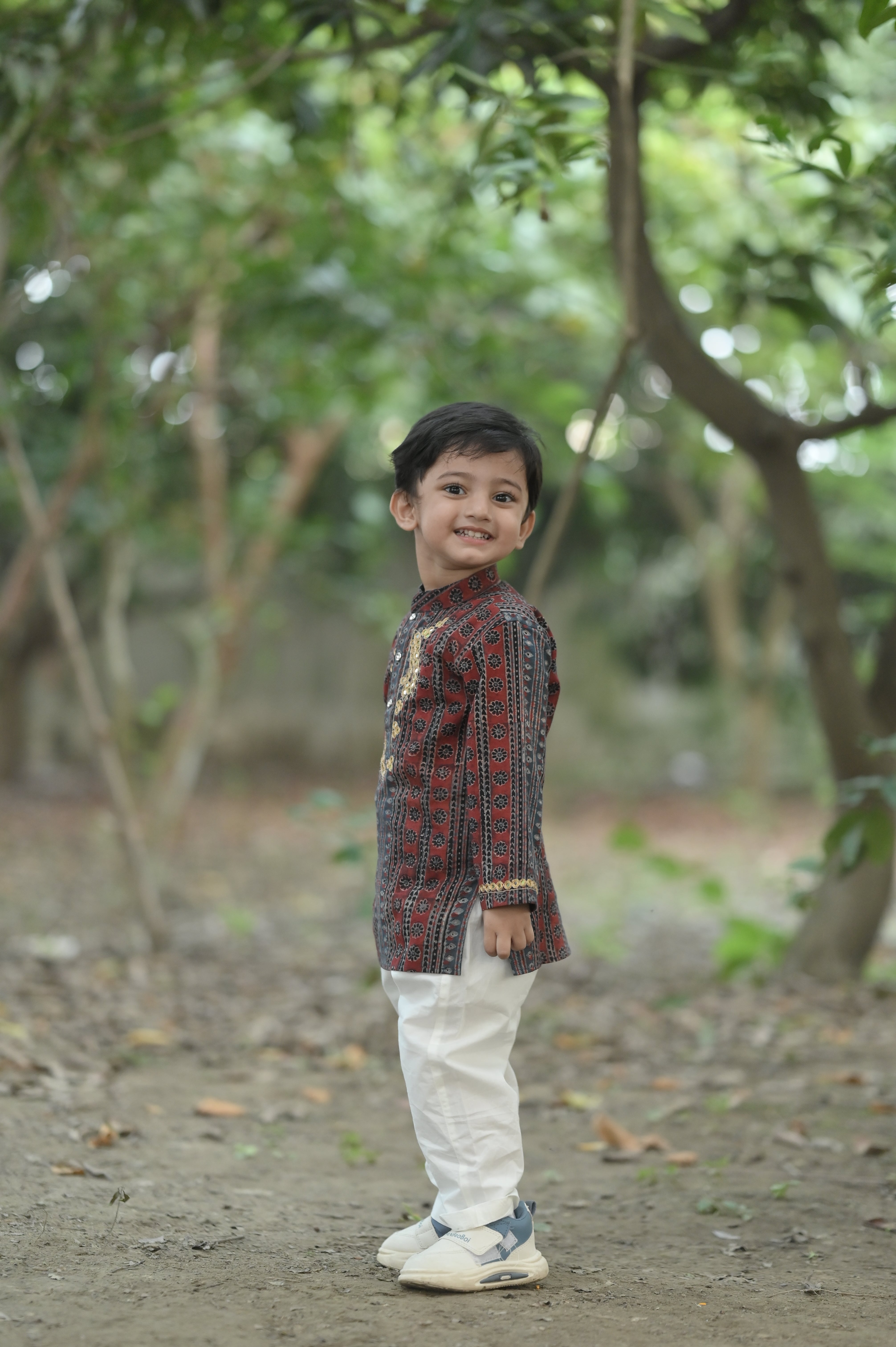 Regal Stripes Hand Embroidered Ajrakh Kurta Set