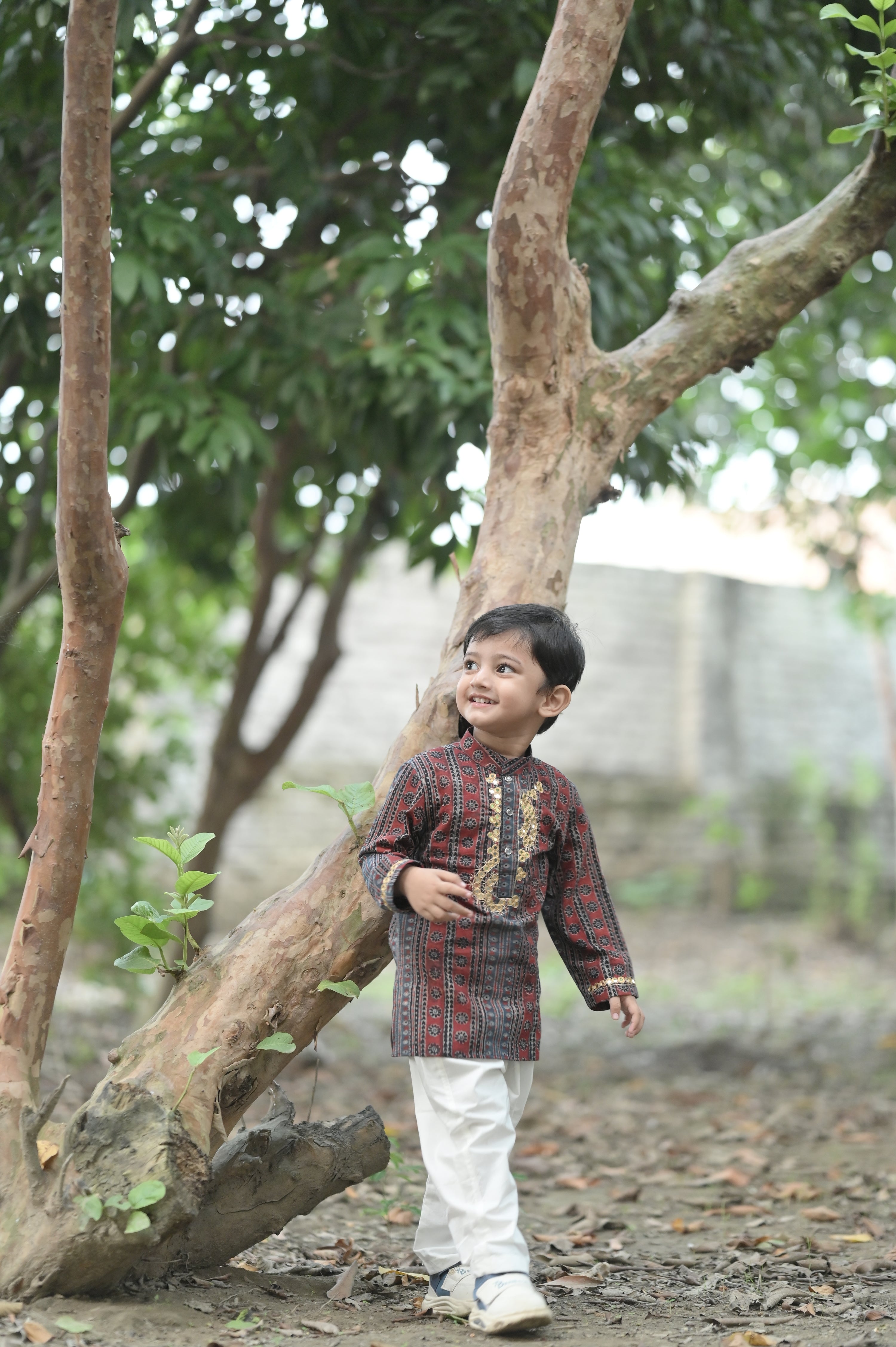 Regal Stripes Hand Embroidered Ajrakh Kurta Set