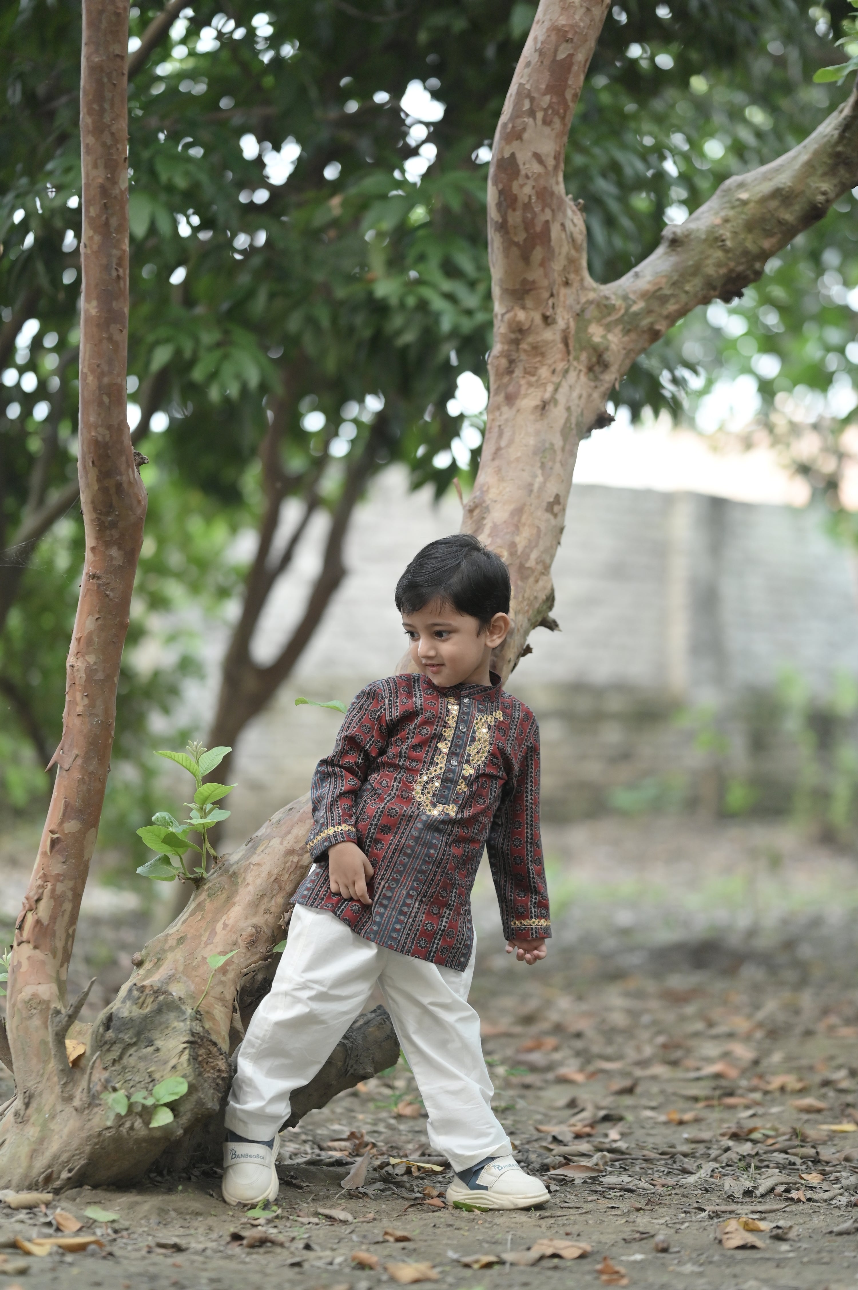 Regal Stripes Hand Embroidered Ajrakh Kurta Set