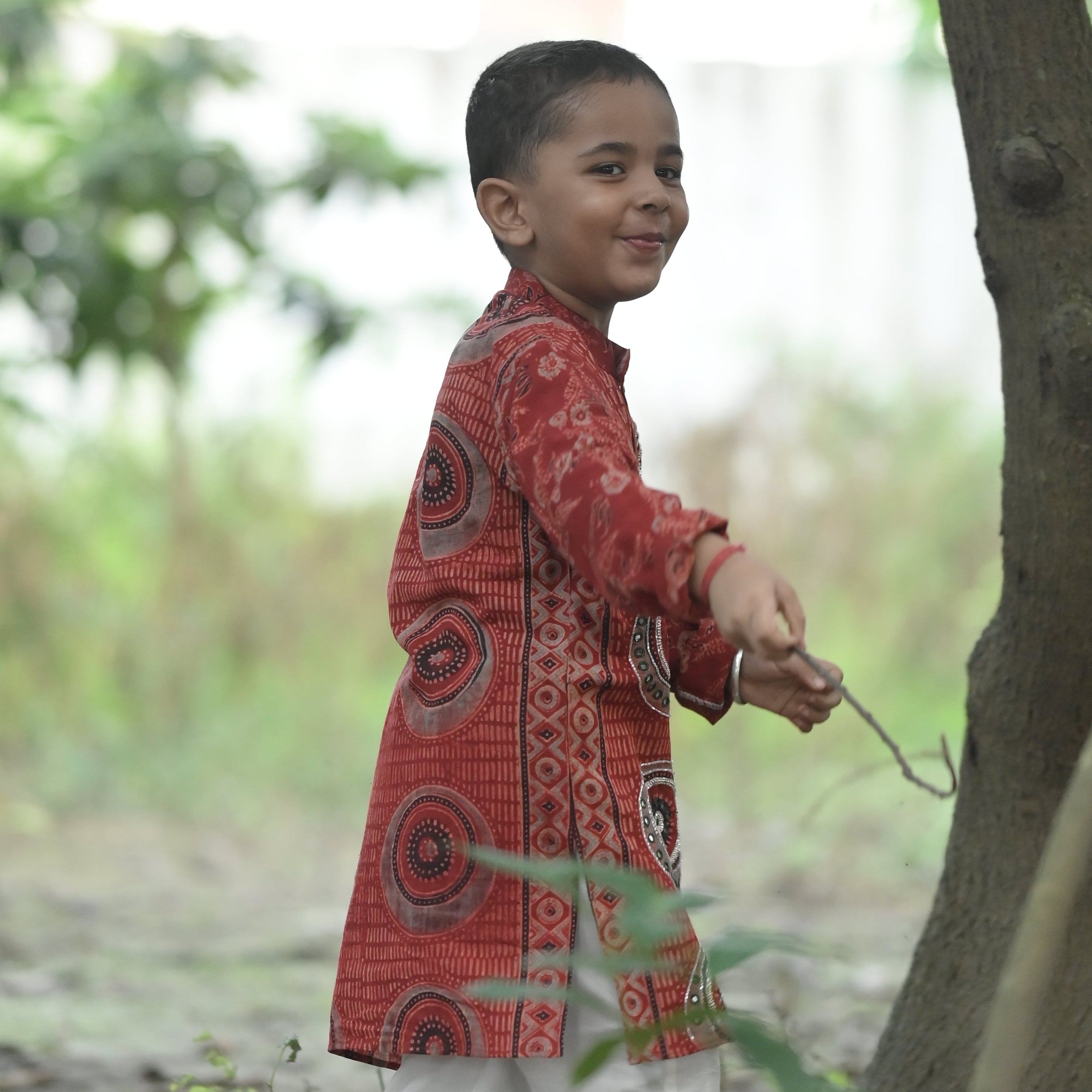 Mandala Organic Cotton Hand-Embroidered Ajrakh Kurta Set