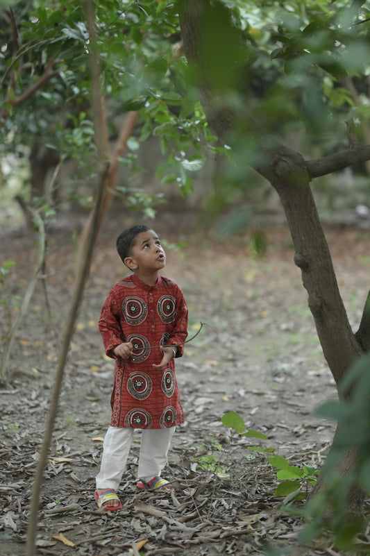 Mandala Hand-Embroidered Ajrakh Kurta Set