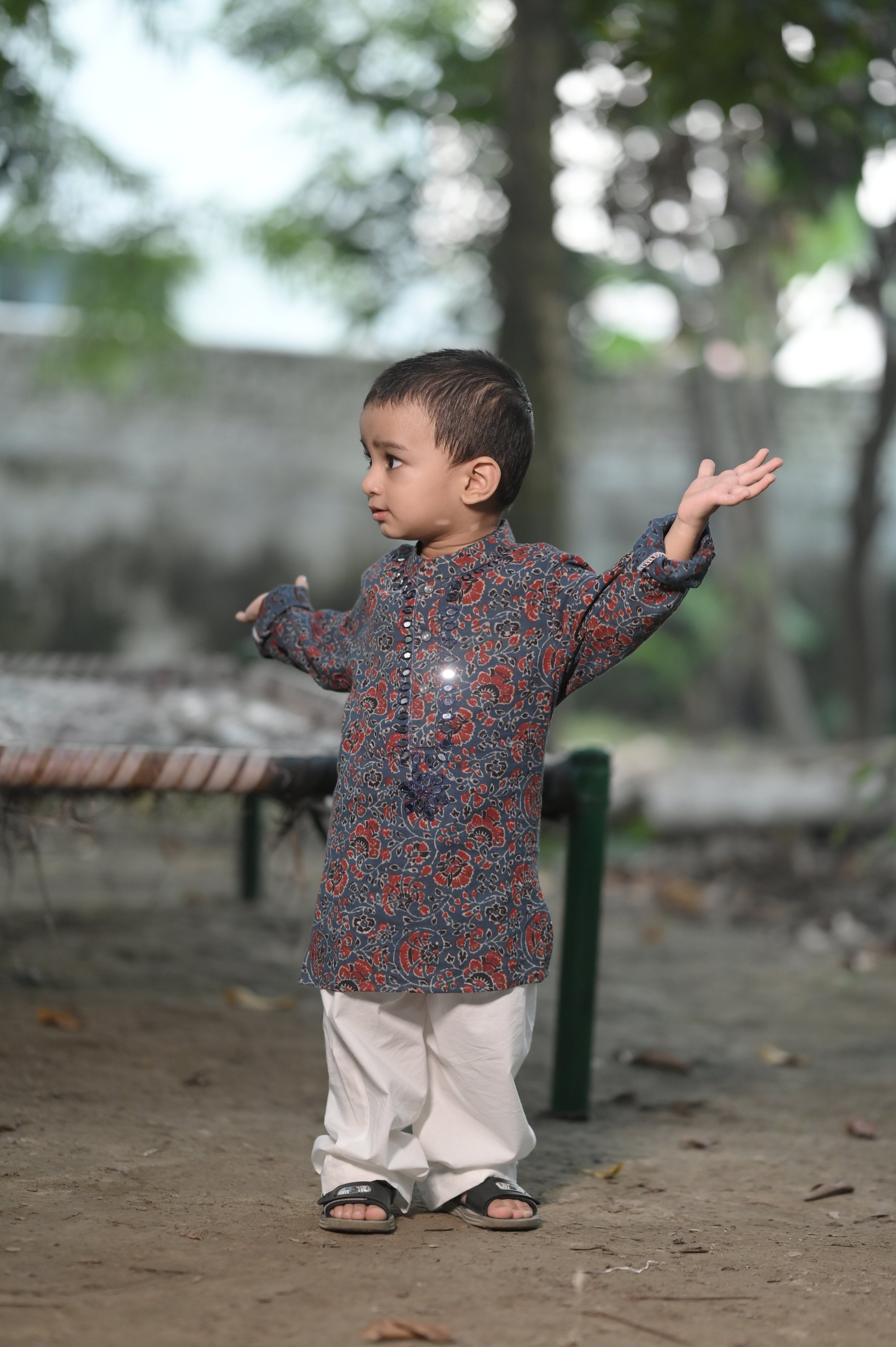 Neel Kamal Hand Embroidered Ajrakh Kurta Set