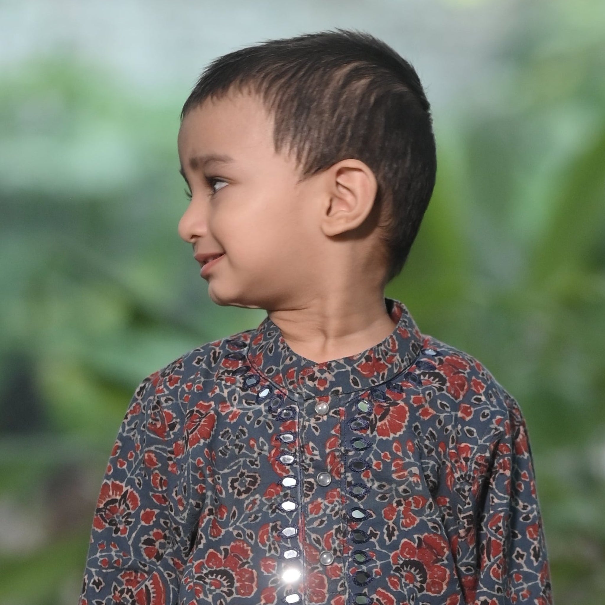 Neel Kamal Organic Cotton Hand Embroidered Ajrakh Kurta Set