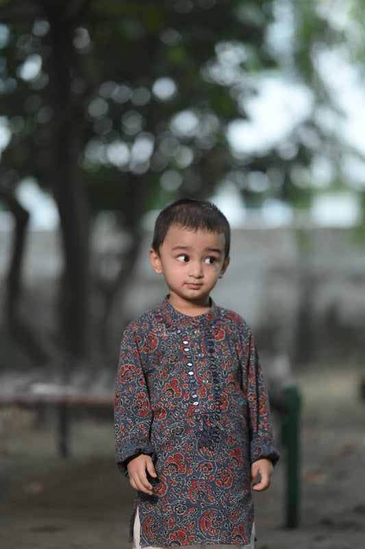 Neel Kamal Hand Embroidered Ajrakh Kurta Set