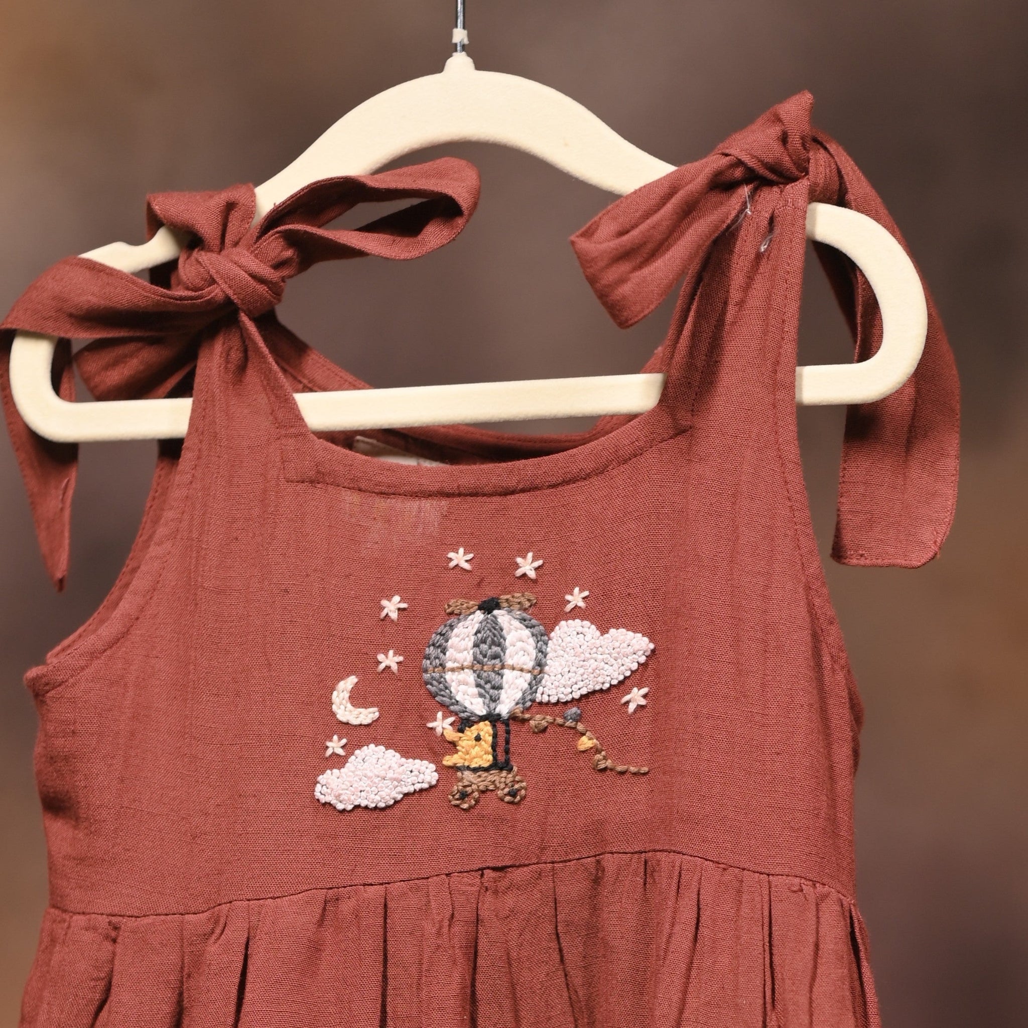 Hot Air Balloon Viscose Cotton Hand Embroidered Dress