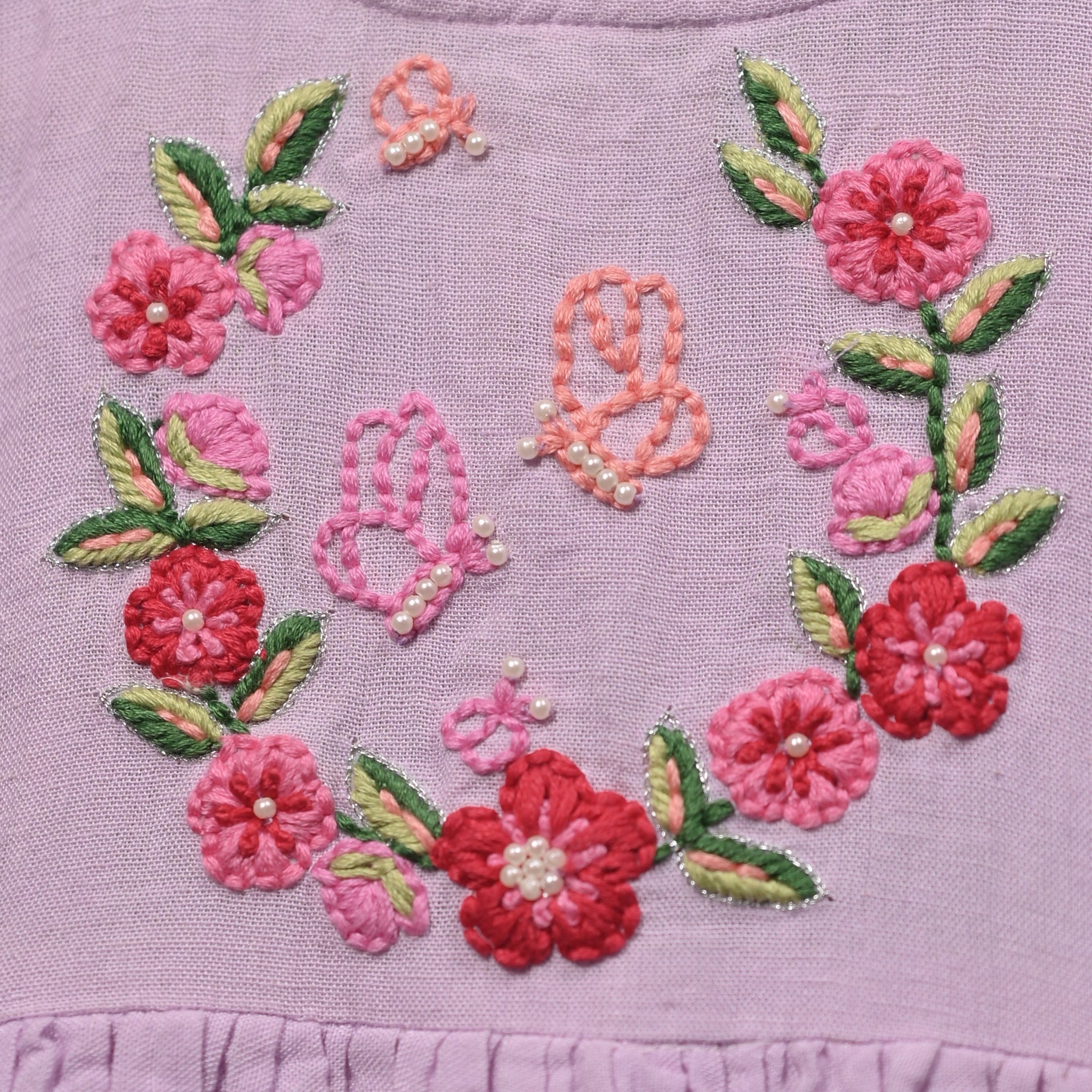 Three Butterfly Viscose Cotton Hand Embroidered Dress