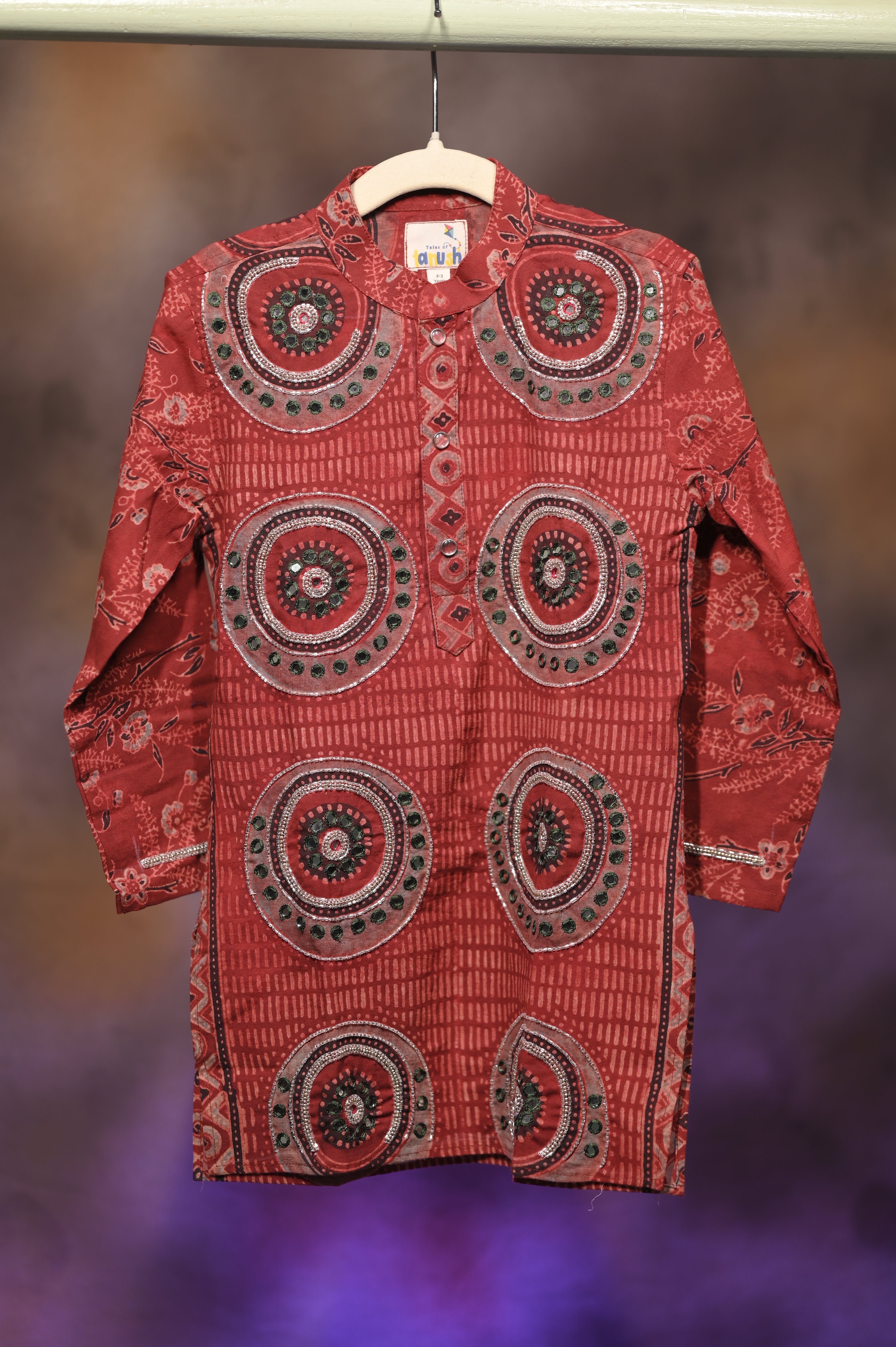 Mandala Hand-Embroidered Ajrakh Kurta Set