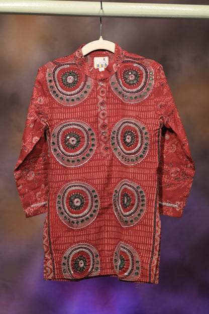 Mandala Hand-Embroidered Ajrakh Kurta Set