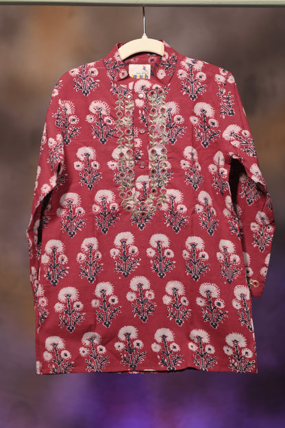 Dandelion Hand Embroidered Ajrakh Kurta Set