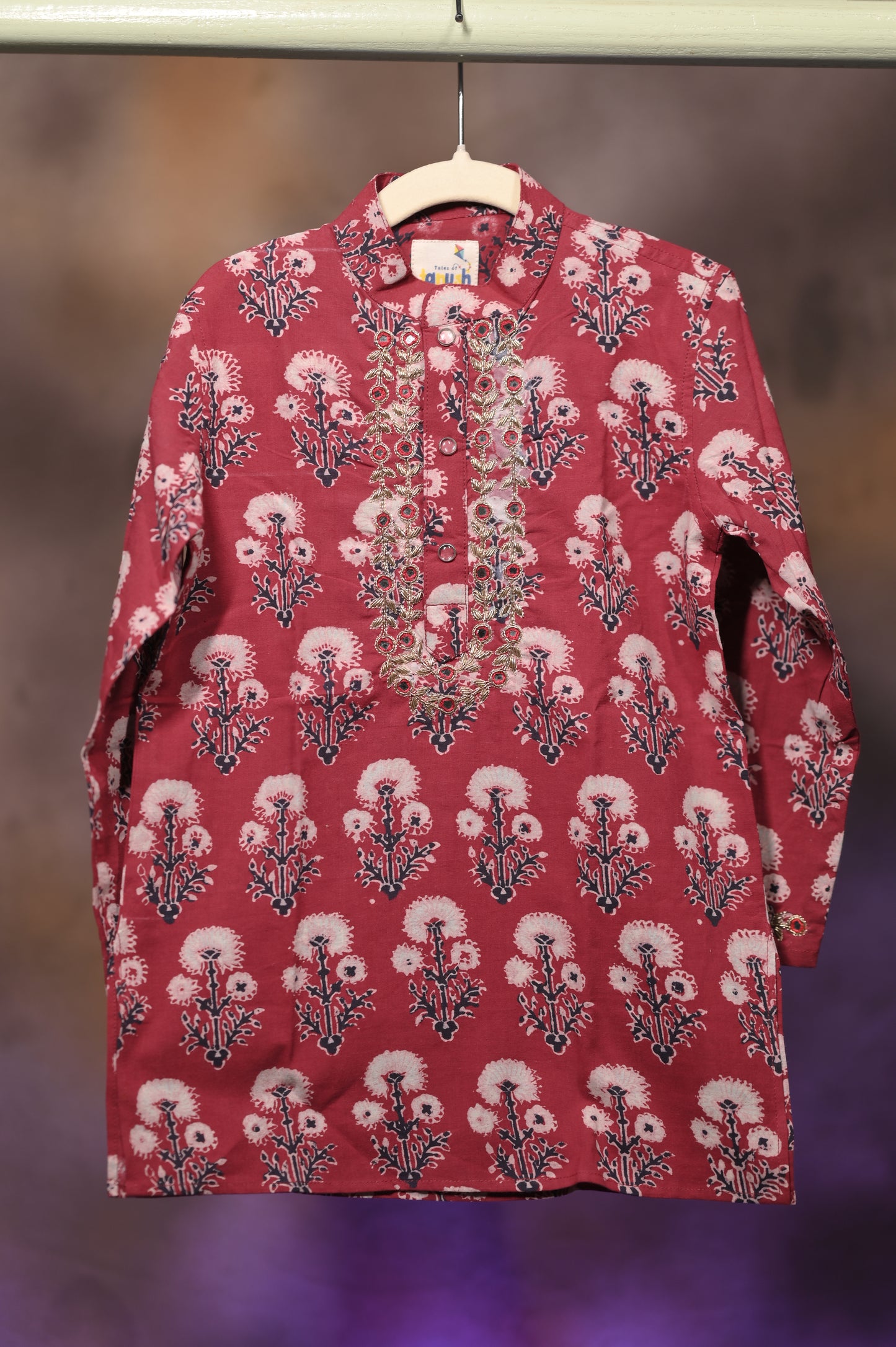 Dandelion Hand Embroidered Ajrakh Kurta Set