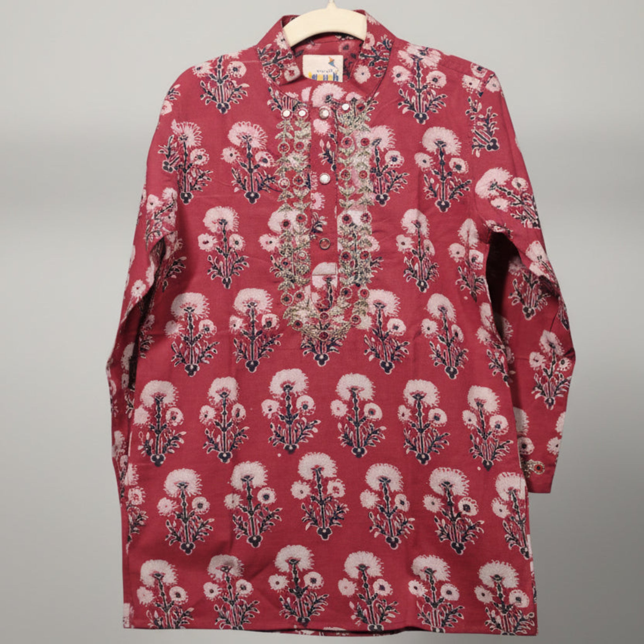 Dandelion Organic Cotton Hand Embroidered Ajrakh Kurta Set