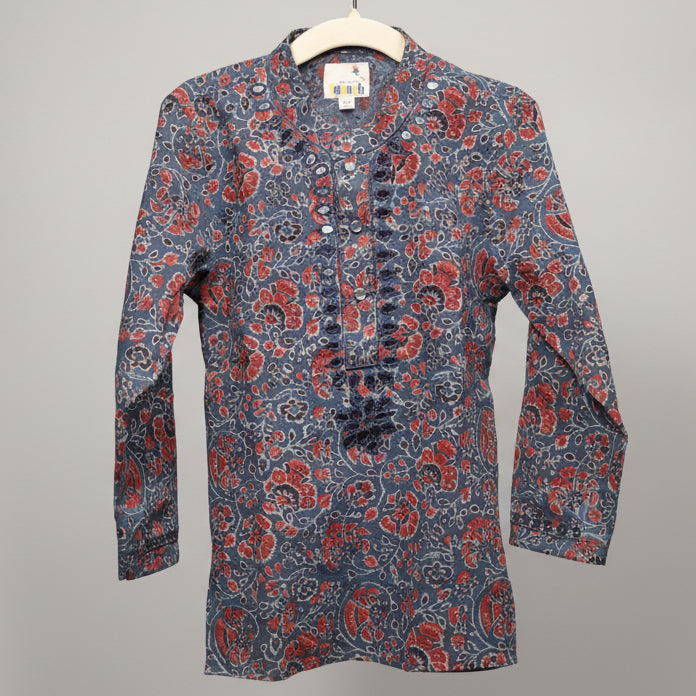 Neel Kamal Organic Cotton Hand Embroidered Ajrakh Kurta Set