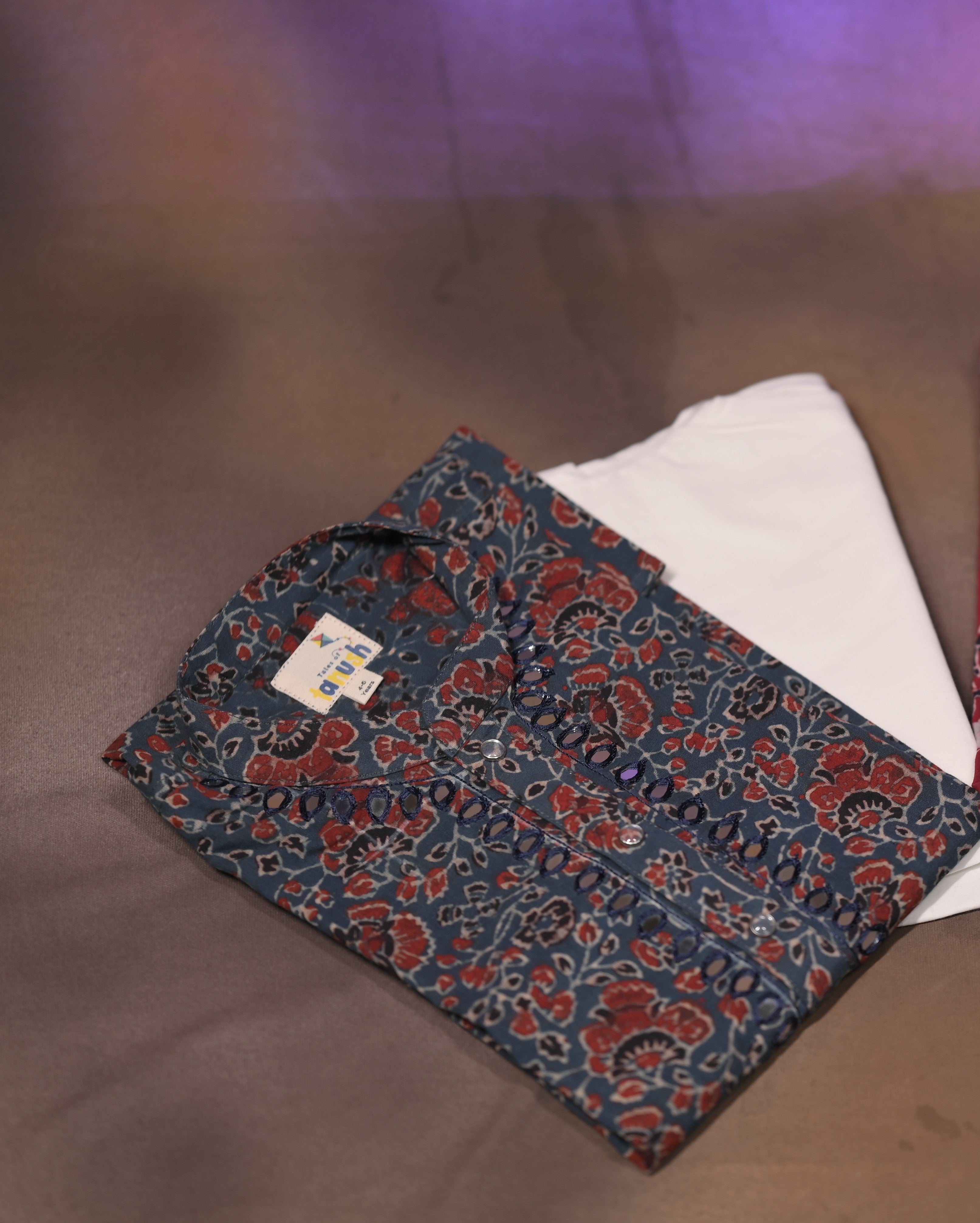 Neel Kamal Hand Embroidered Ajrakh Kurta Set