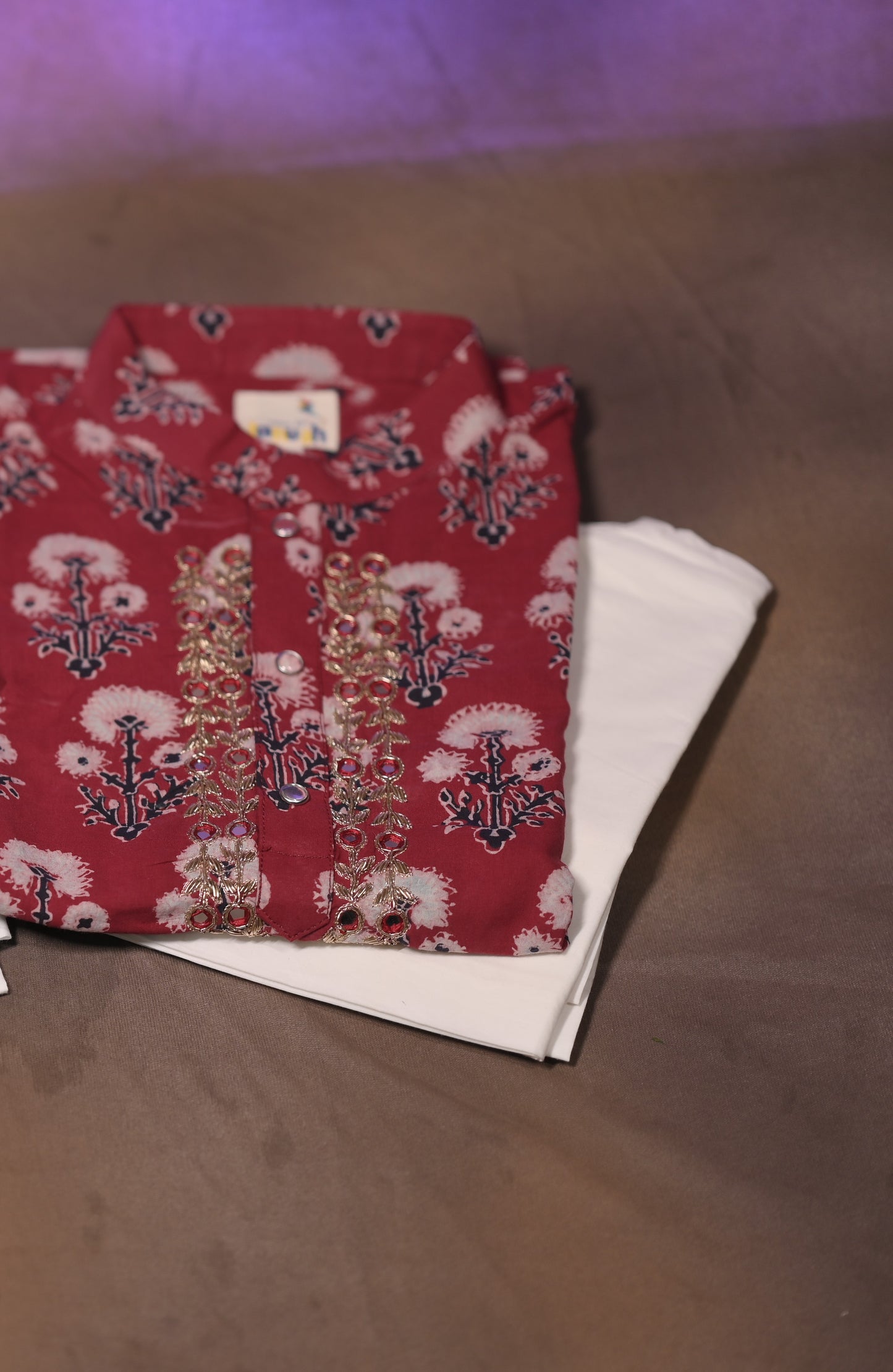 Dandelion Hand Embroidered Ajrakh Kurta Set