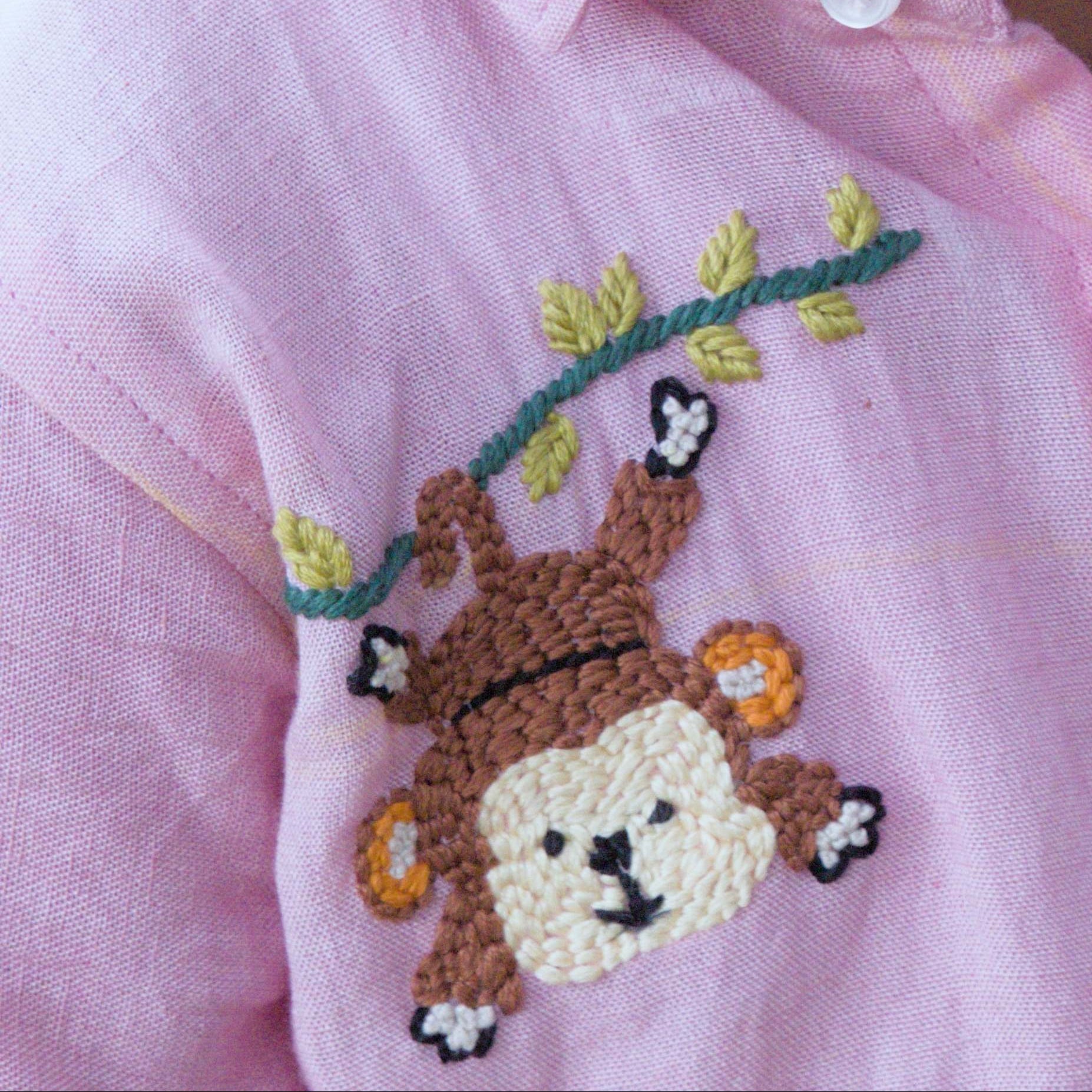 Minku Monkey Viscose Cotton Hand Embroidered Unisex Shirts