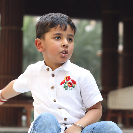 August Flower White Linen Unisex Shirt