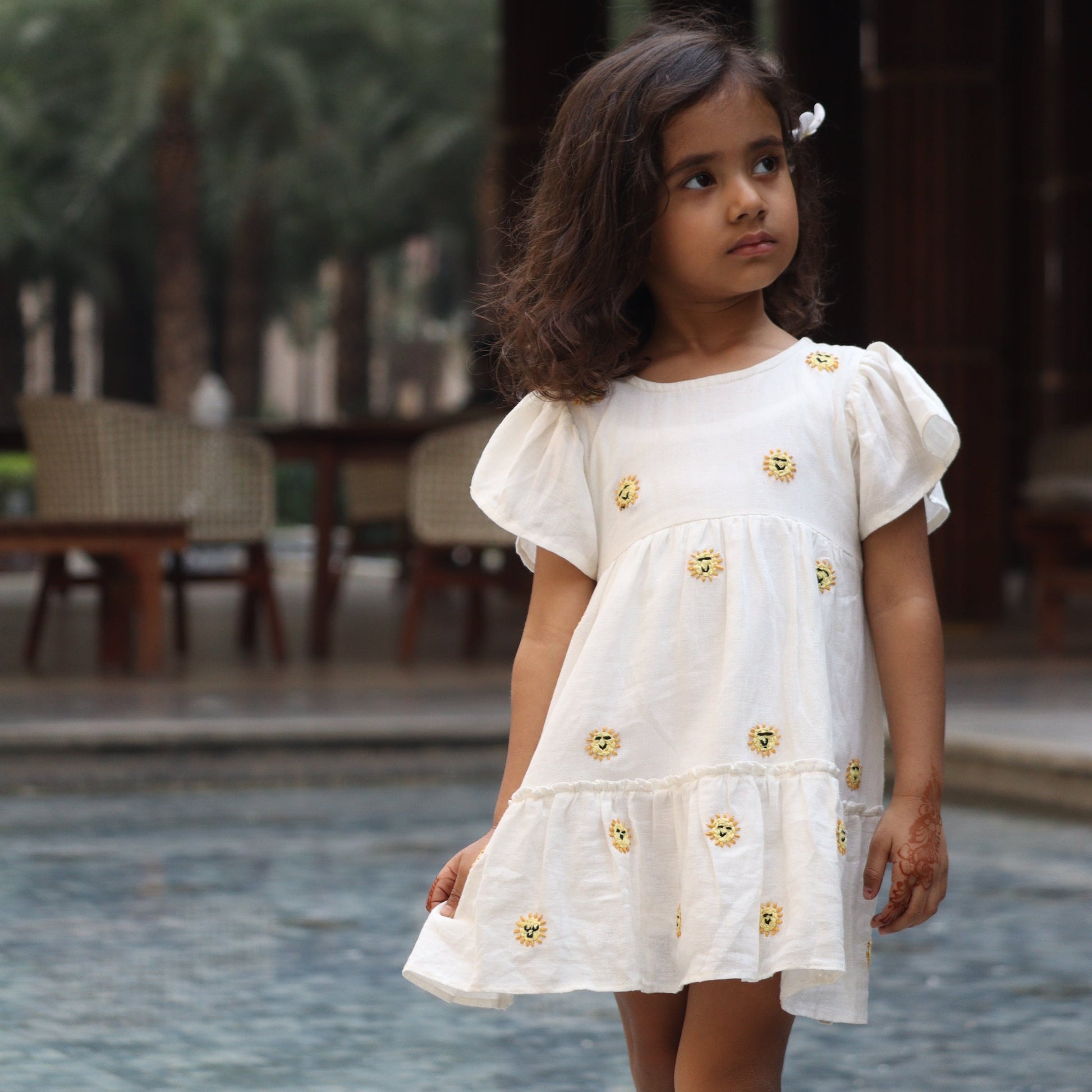Little Sunshine Viscose Cotton Hand Embroidered Dress