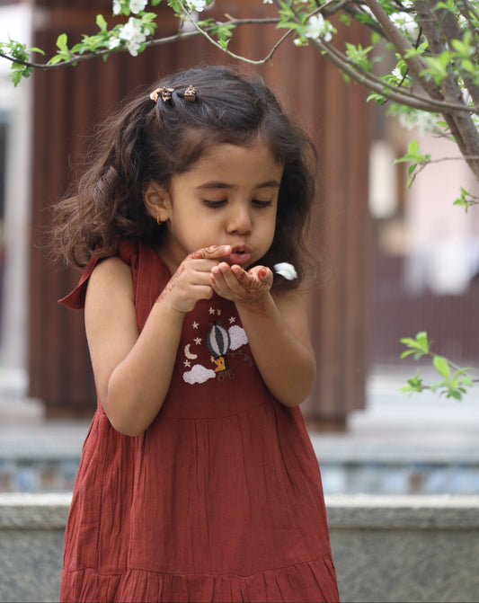 Hot Air Balloon Viscose Cotton Hand Embroidered Dress