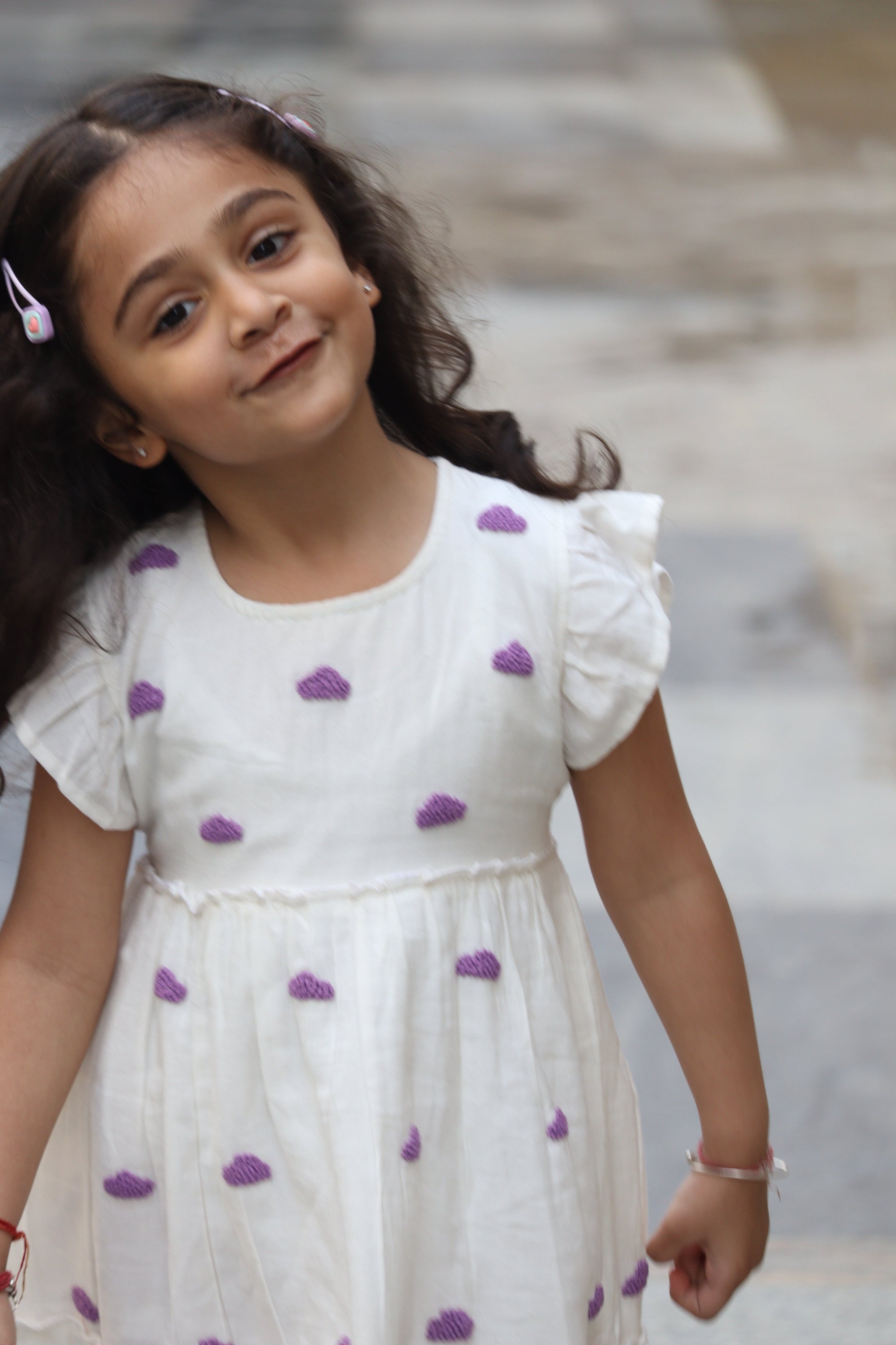 Tiny Cloud Parade Viscose Cotton Hand Embroidered Dress