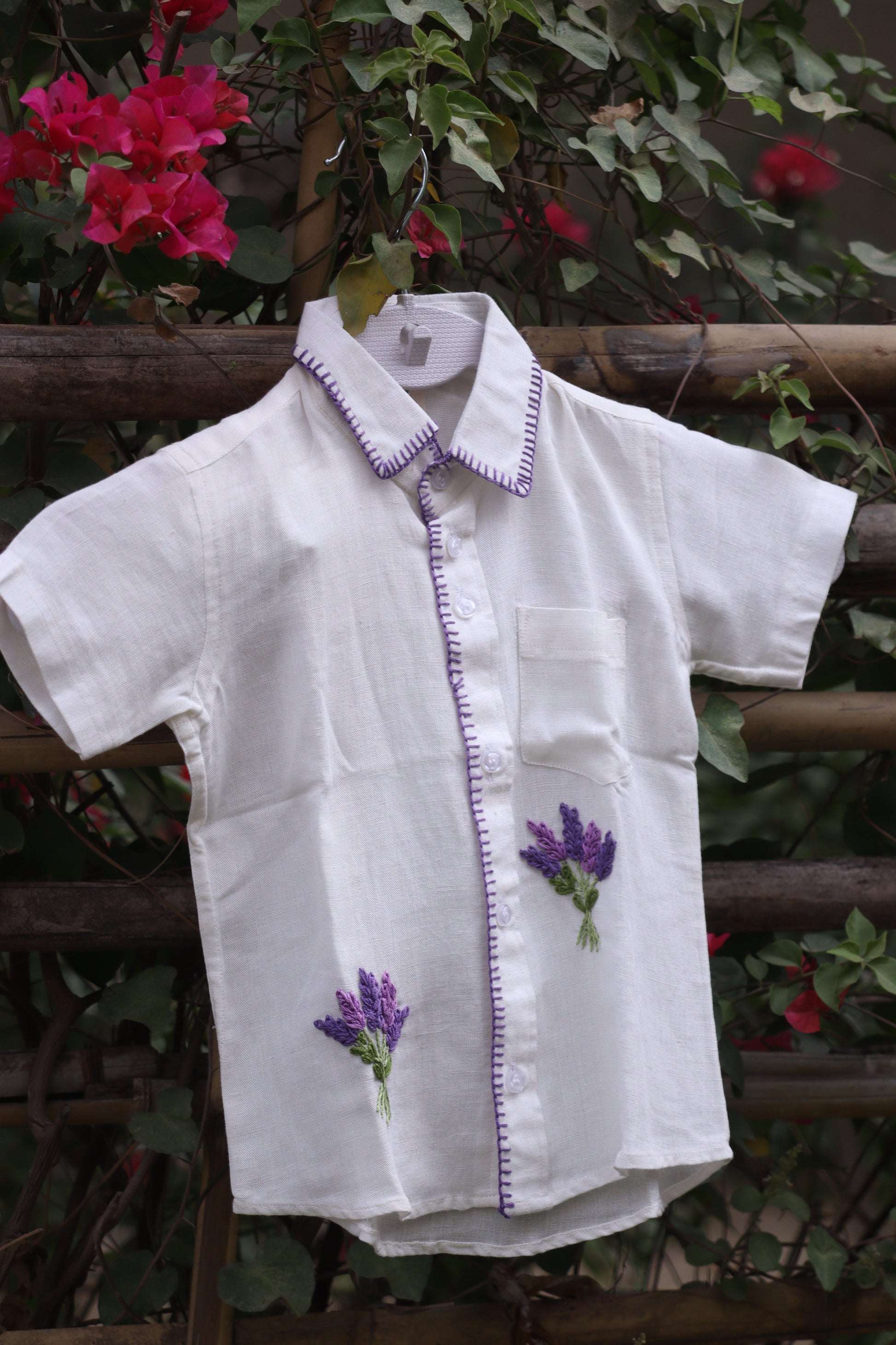 The Lavender Viscose Cotton Hand Embroidered Unisex Shirt