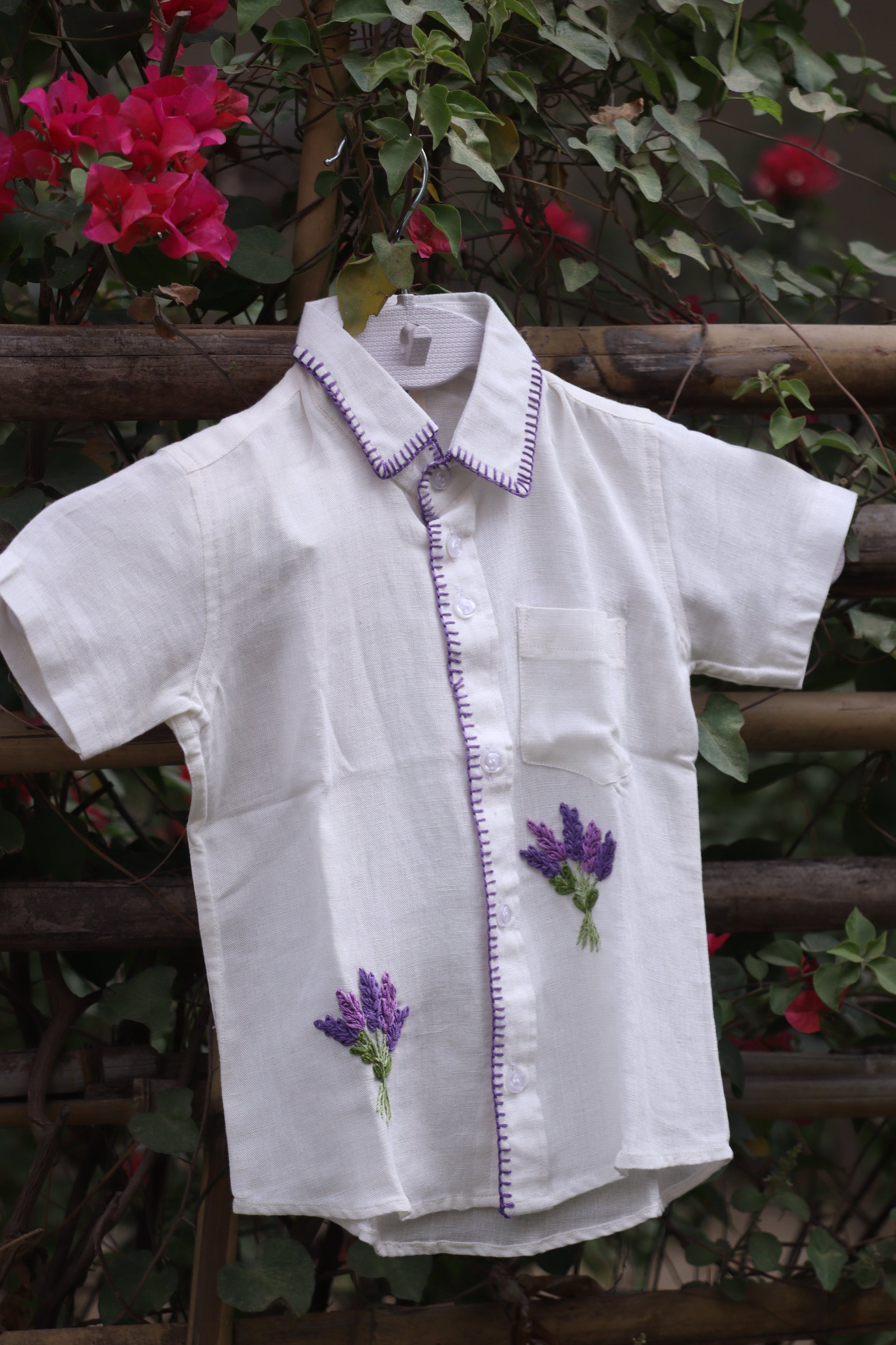 The Lavender Viscose Cotton Hand Embroidered Unisex Shirt