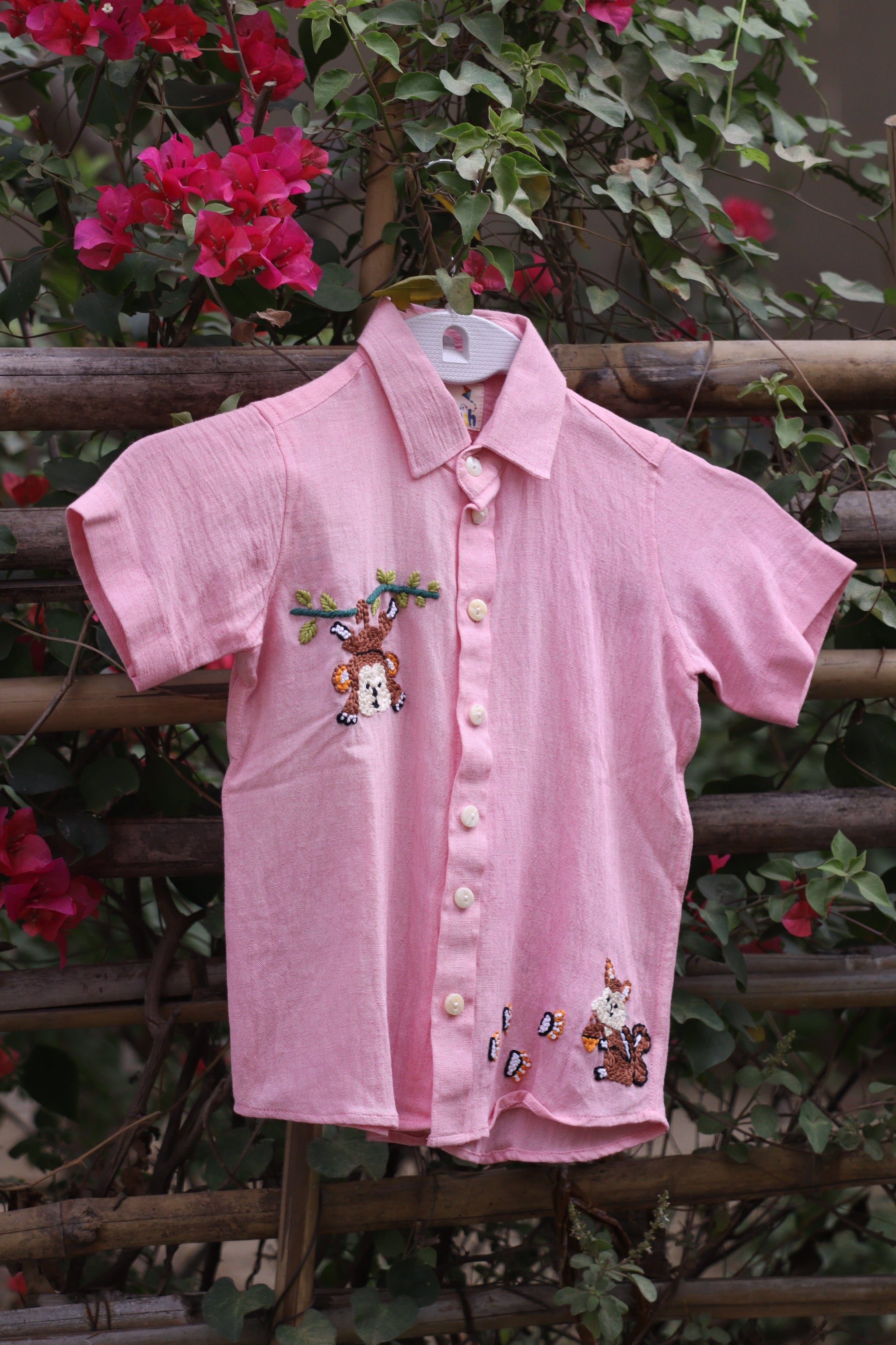 Minku Monkey Viscose Cotton Hand Embroidered Unisex Shirts
