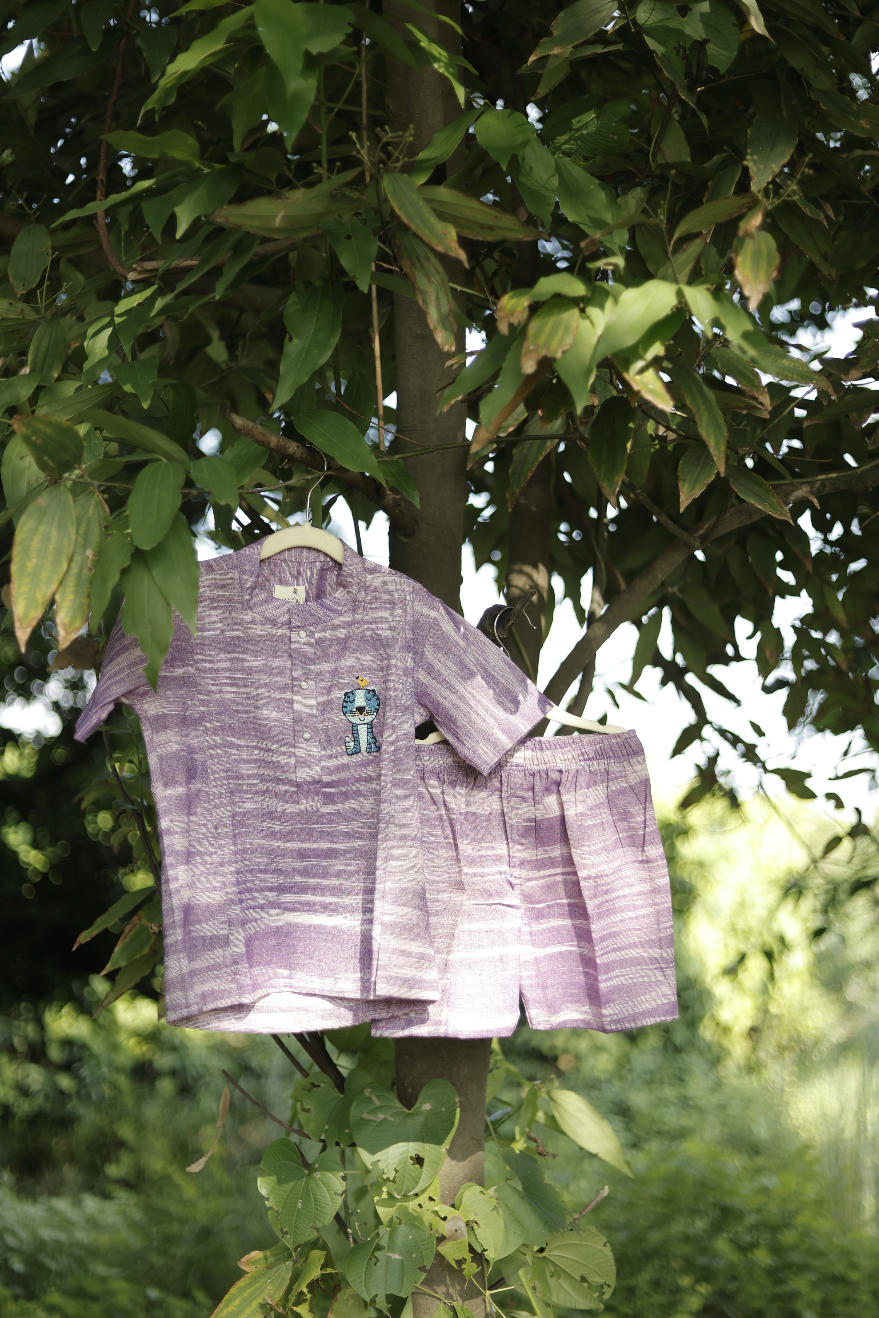 Cub & Chirp Mauve Hand Embroidered Khadi Co-ord Set