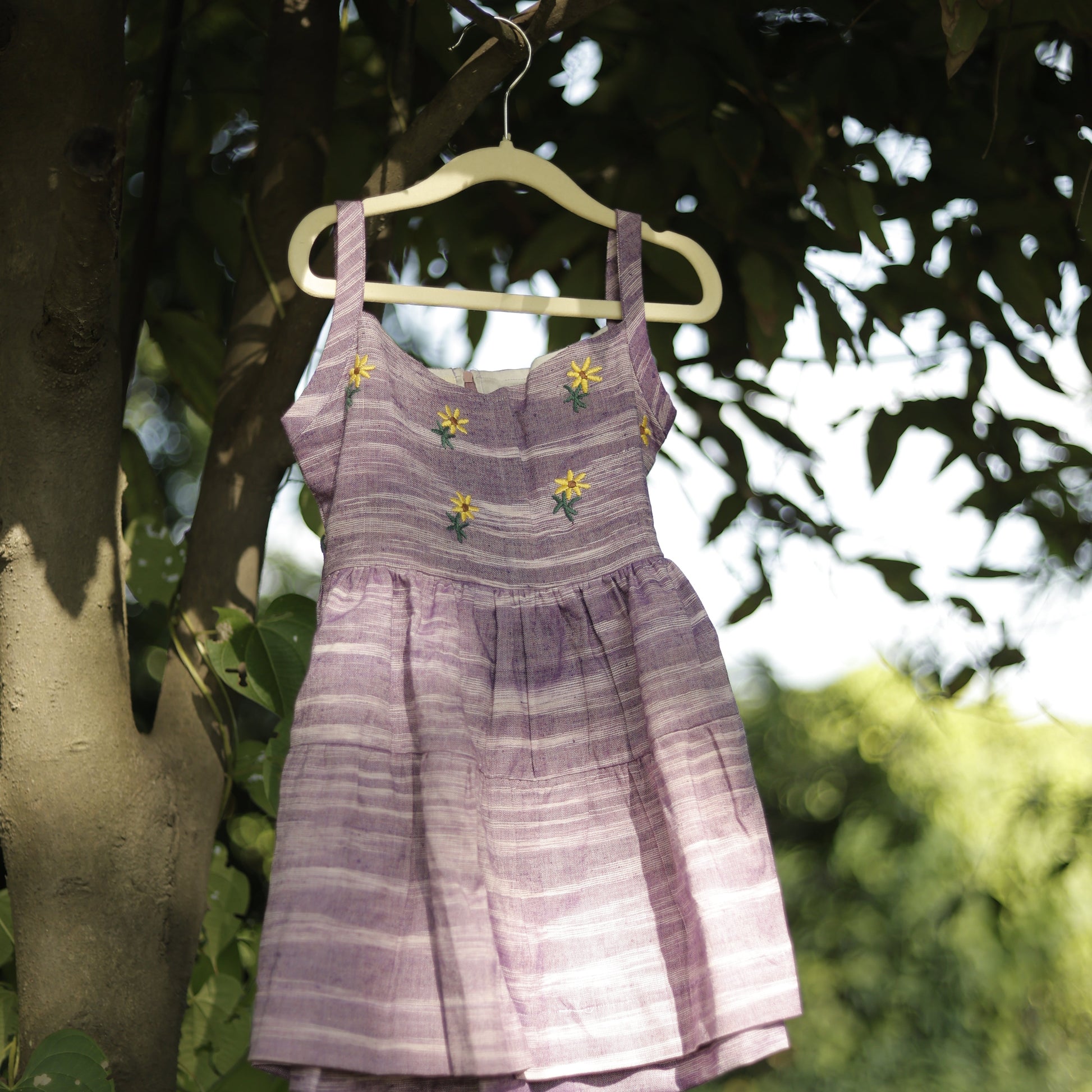 Mauve Meadow Hand Embroidered Khadi Dress