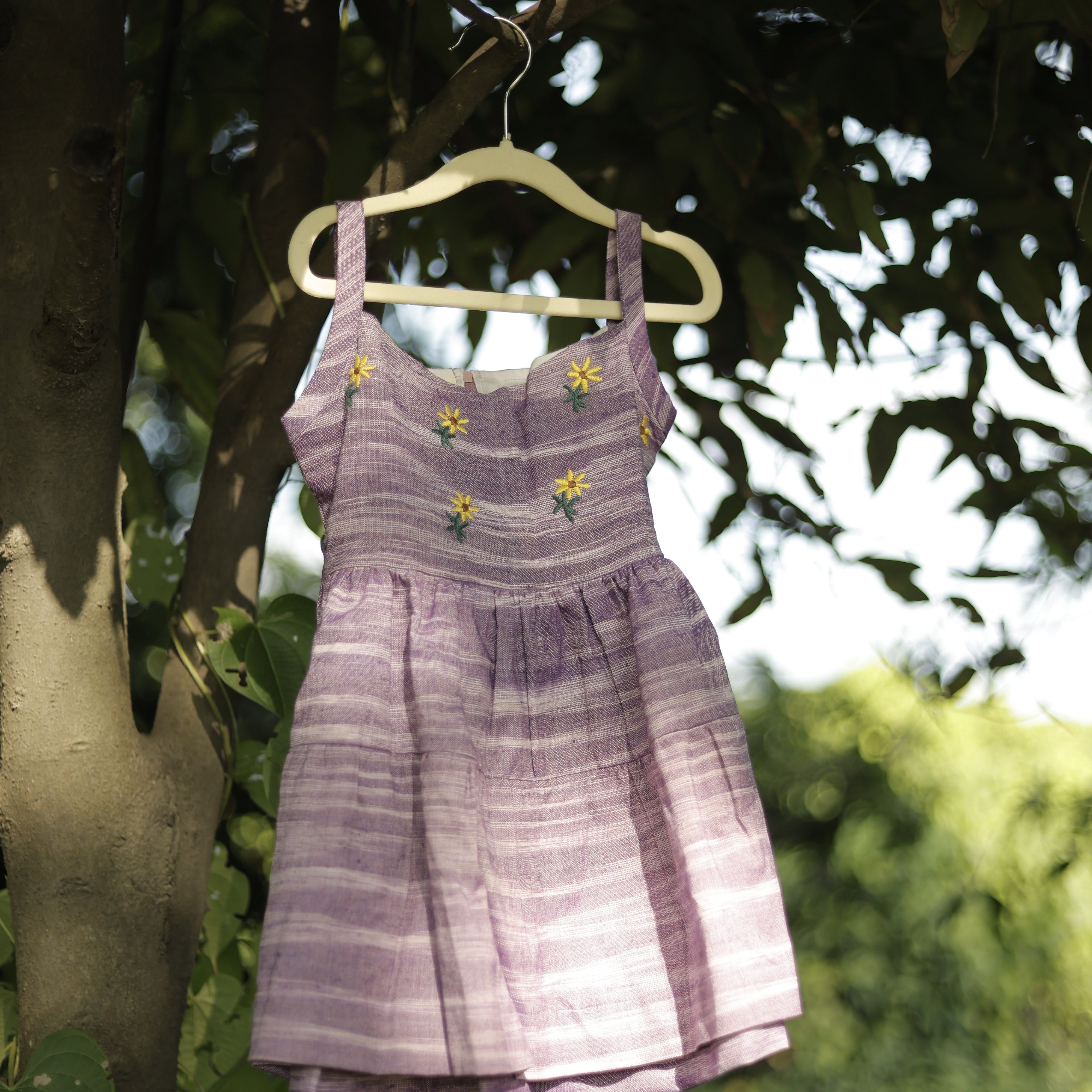 Mauve Meadow Hand Embroidered Khadi Dress