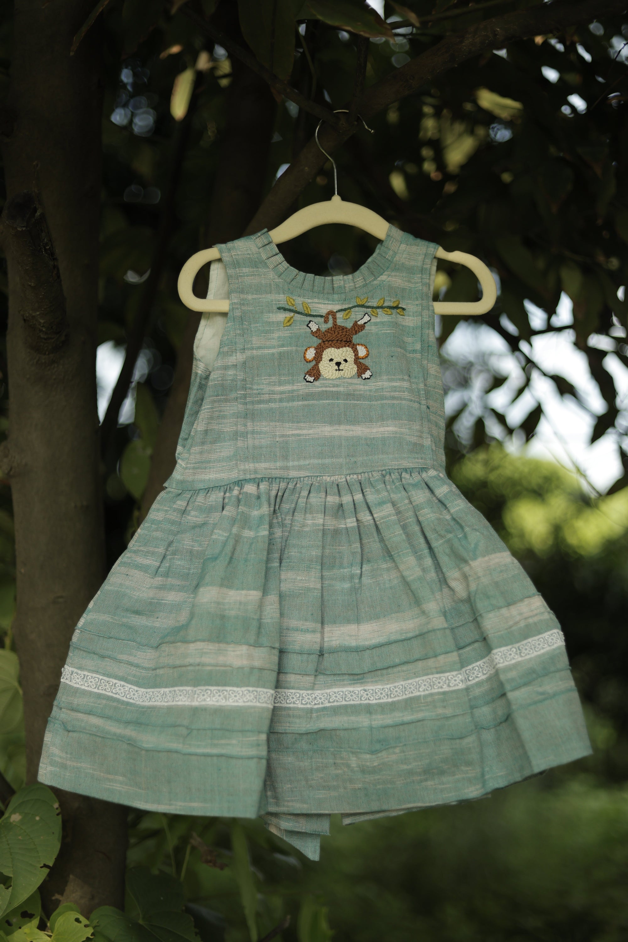 Minku Monkey Hand Embroidered Khadi Dress