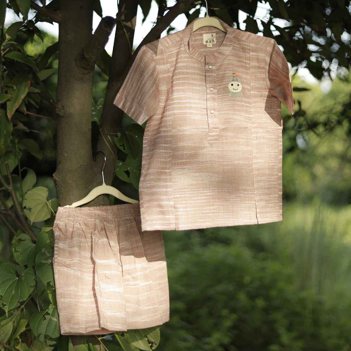 Hippo & Birdie Hand Embroidered Khadi Co-ord Set