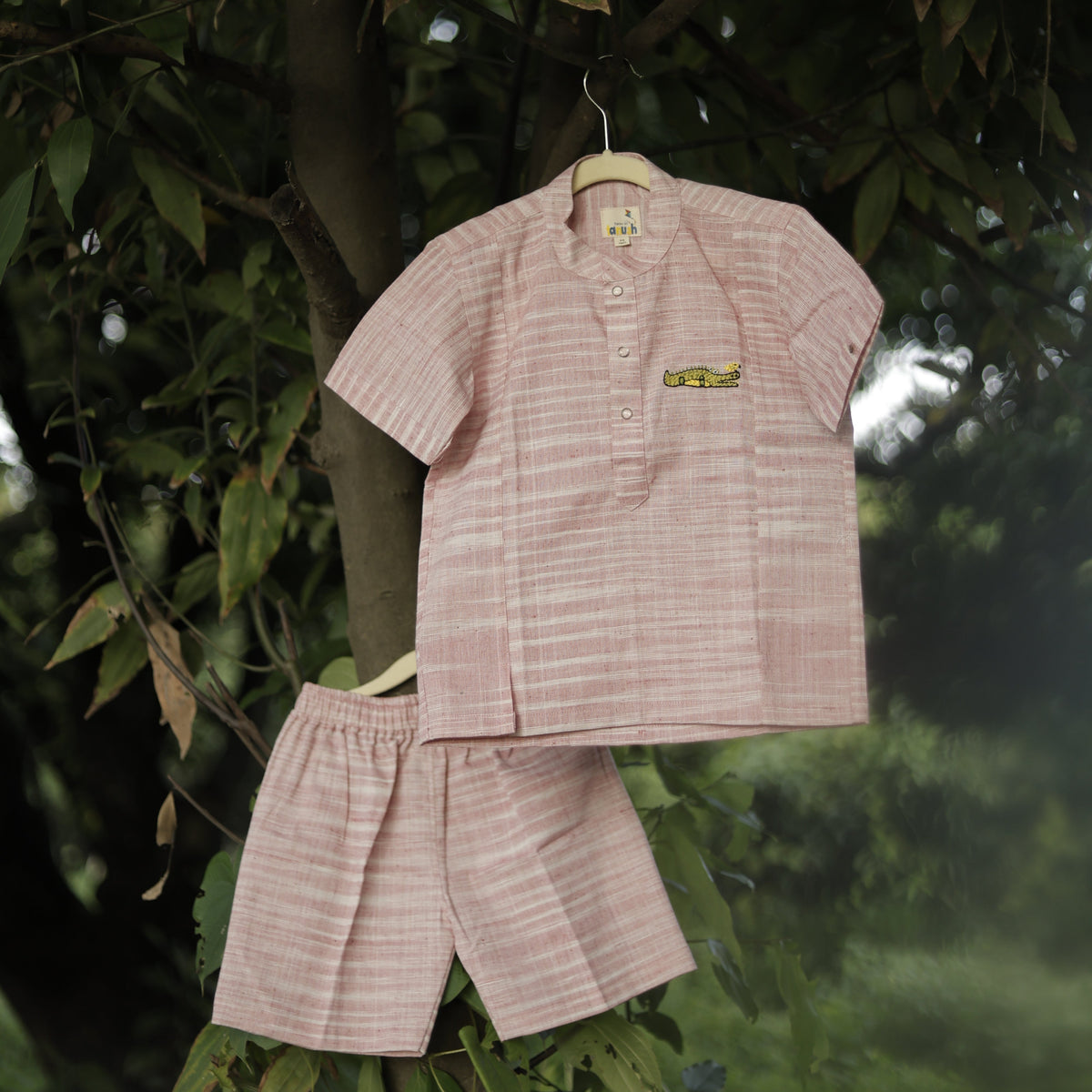 Curious Croc Hand Embroidered Khadi Co-ord Set