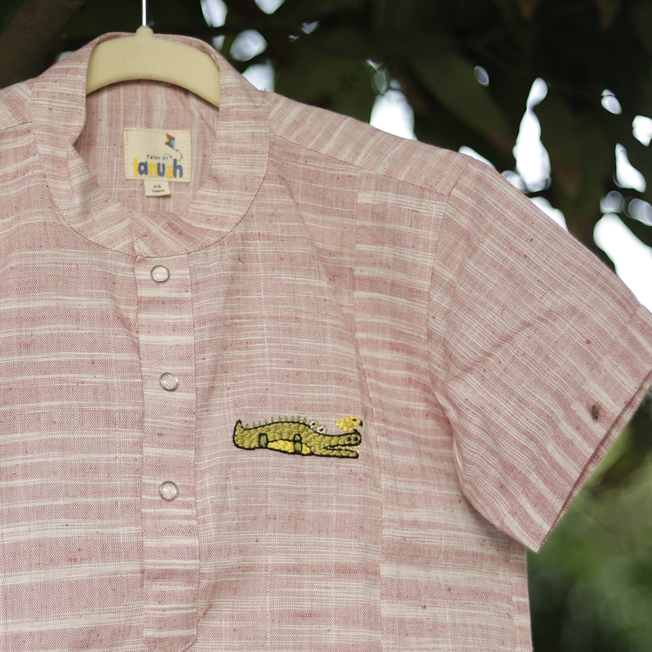 Curious Croc Hand Embroidered Khadi Shirt
