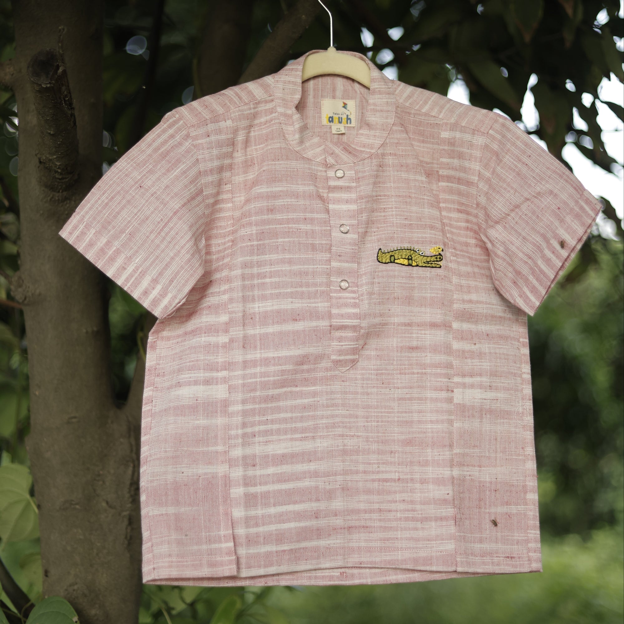 Curious Croc Hand Embroidered Khadi Shirt