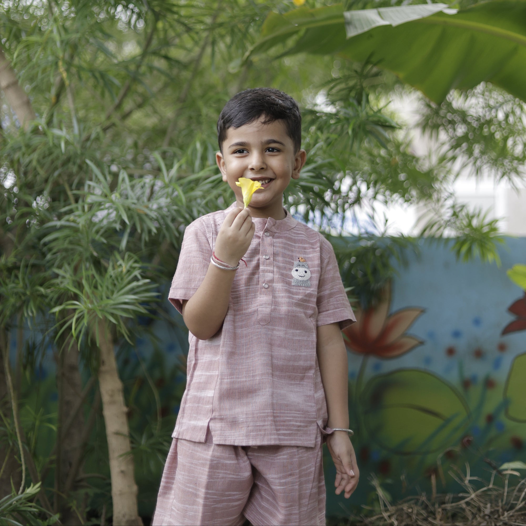Hippo & Birdie Hand Embroidered Khadi Co-ord Set