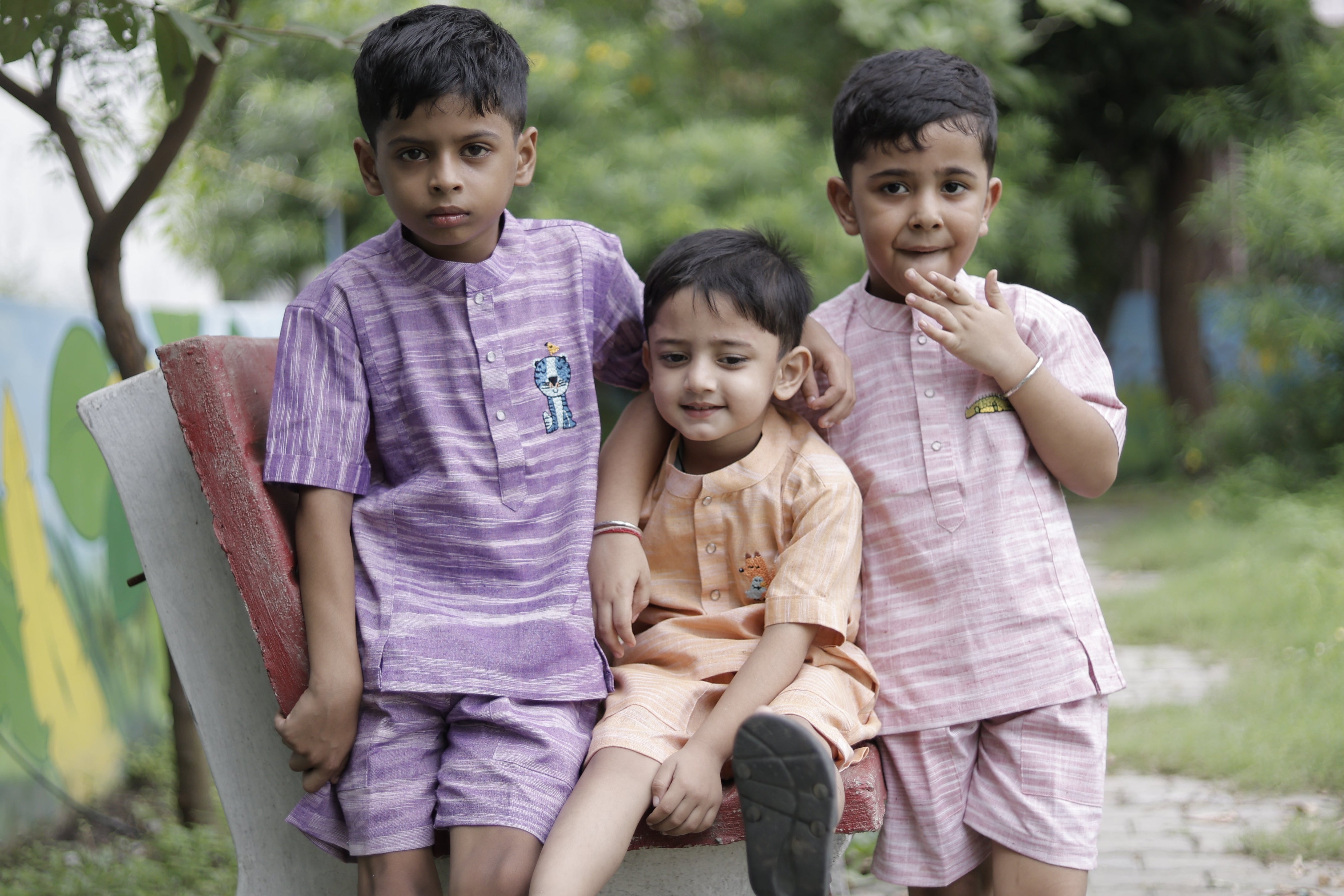 Cub & Chirp Mauve Hand Embroidered Khadi Co-ord Set