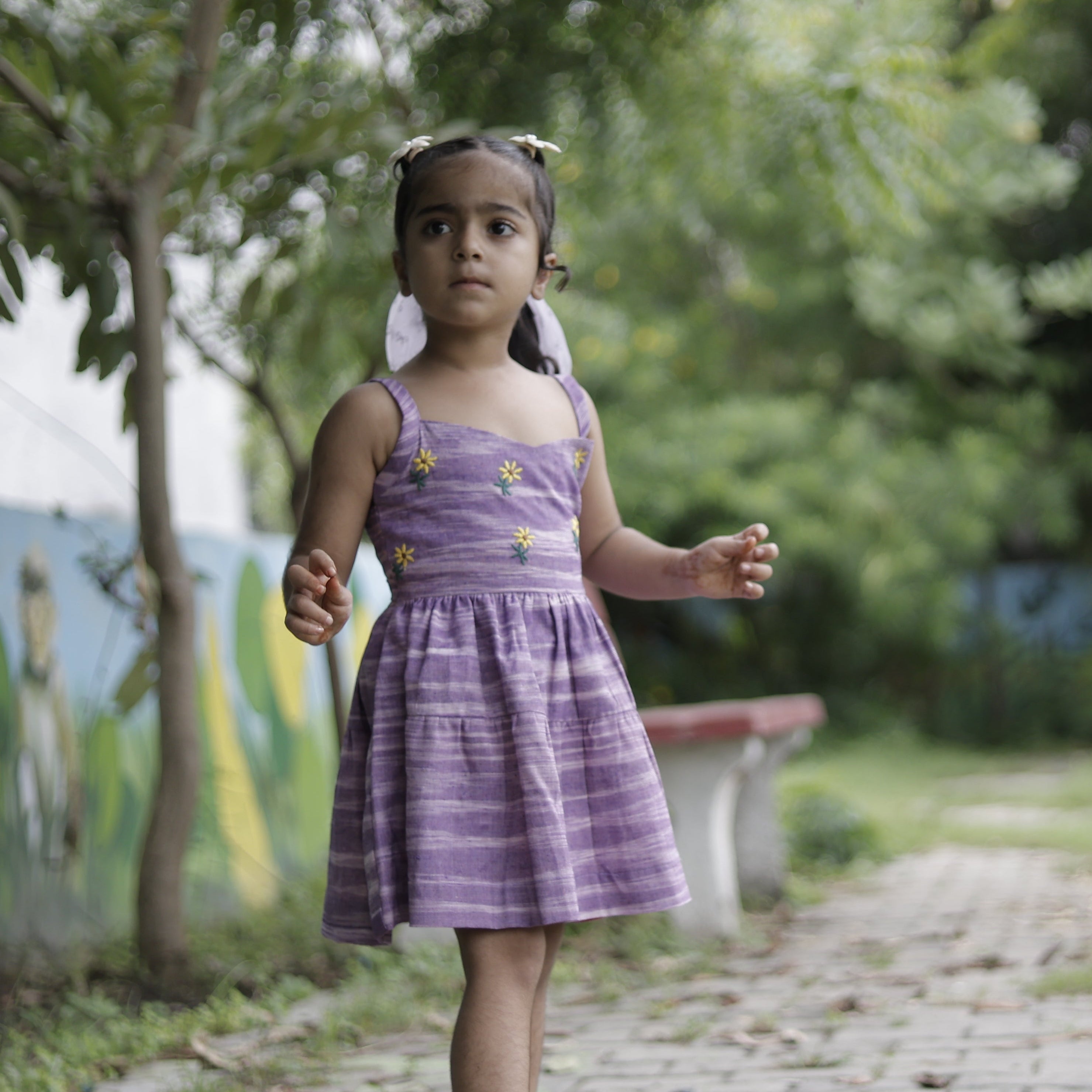 Mauve Meadow Hand Embroidered Khadi Dress