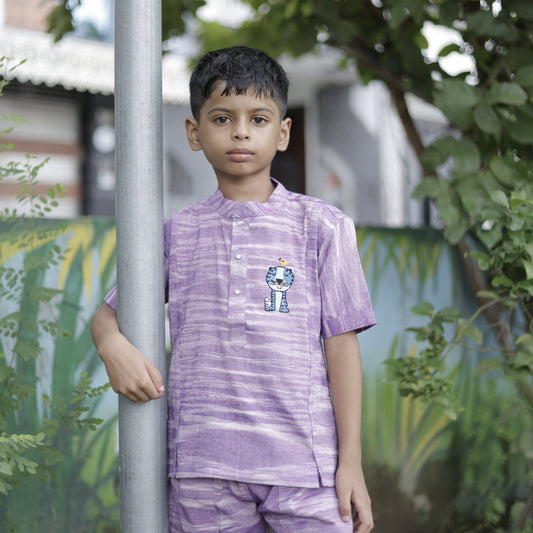 Cub & Chirp Mauve Hand Embroidered Khadi Co-ord Set