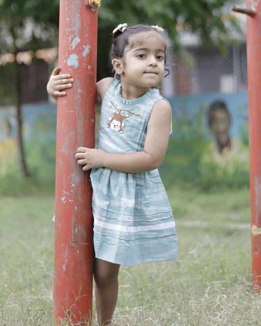 Minku Monkey Hand Embroidered Khadi Dress