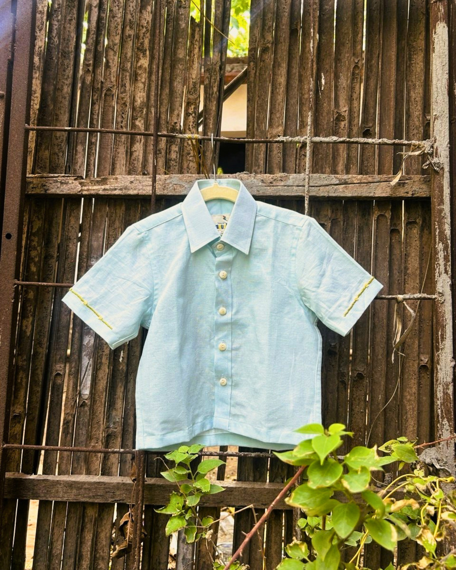 The Bee Stopover Cotton Linen Hand Embroidered Unisex Shirt