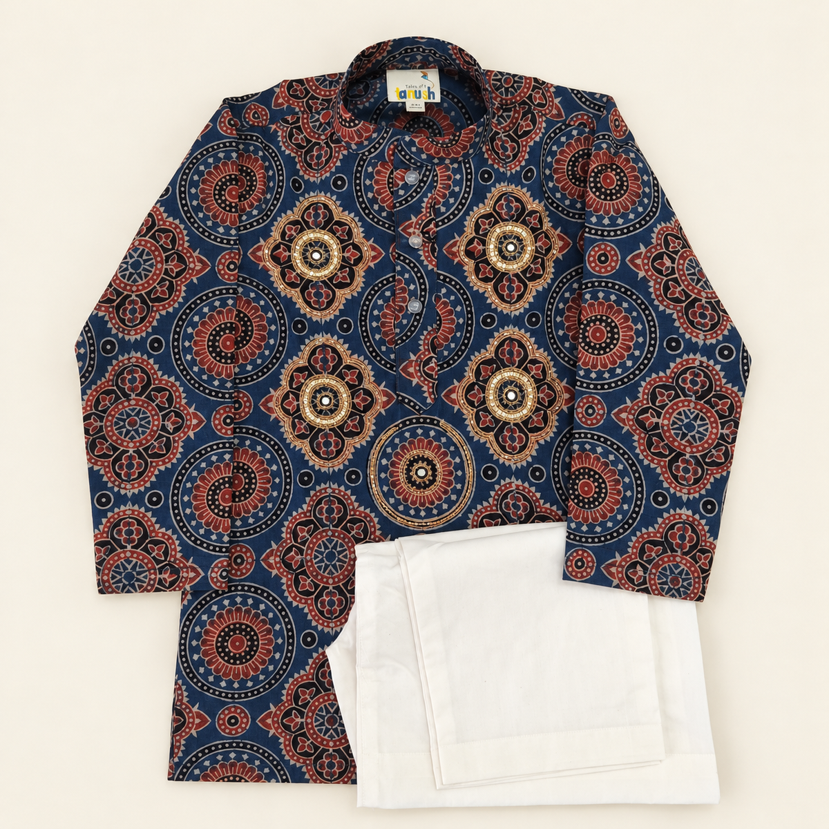 Neeltara Organic Cotton Hand-Embroidered Ajrakh Kurta Pyjama Set