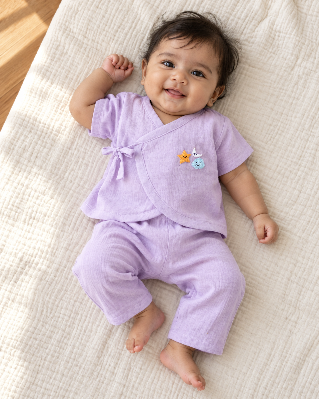 Dreamy Skies Hand-Embroidered Muslin Jhabla Set