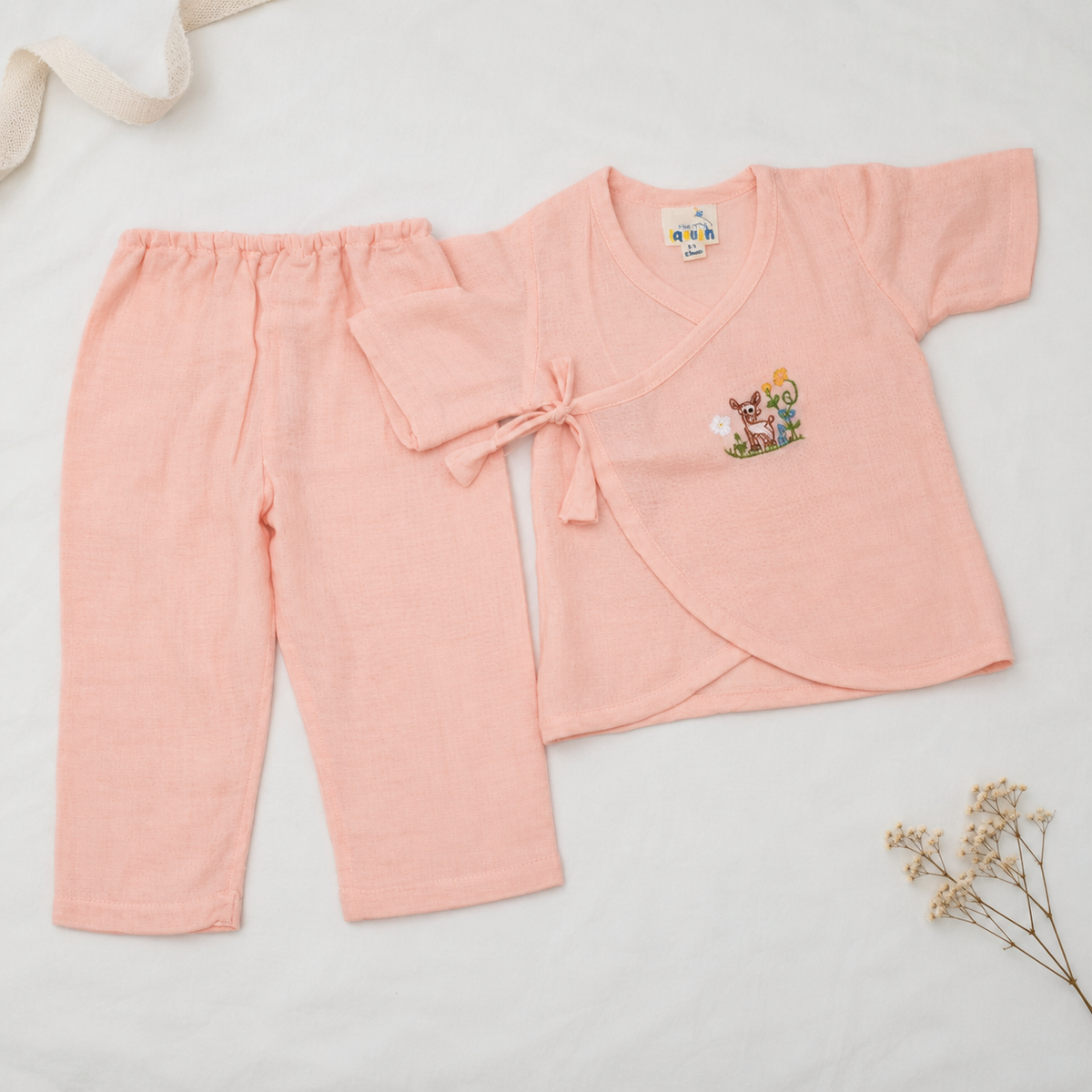 Meadow Fawn Hand-Embroidered Muslin Jhabla Set