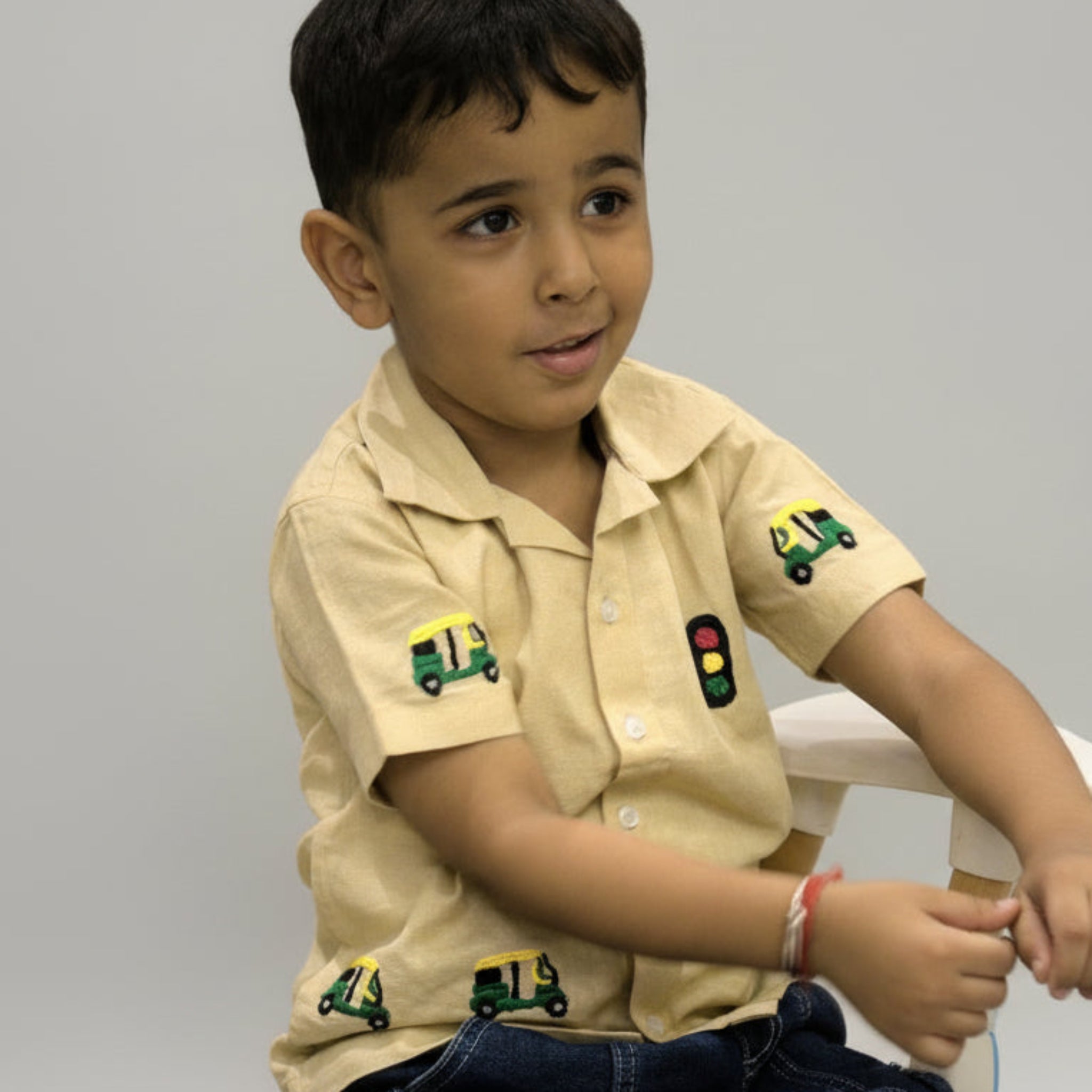 Auto Adventure Cotton Linen Hand Embroidered Shirt