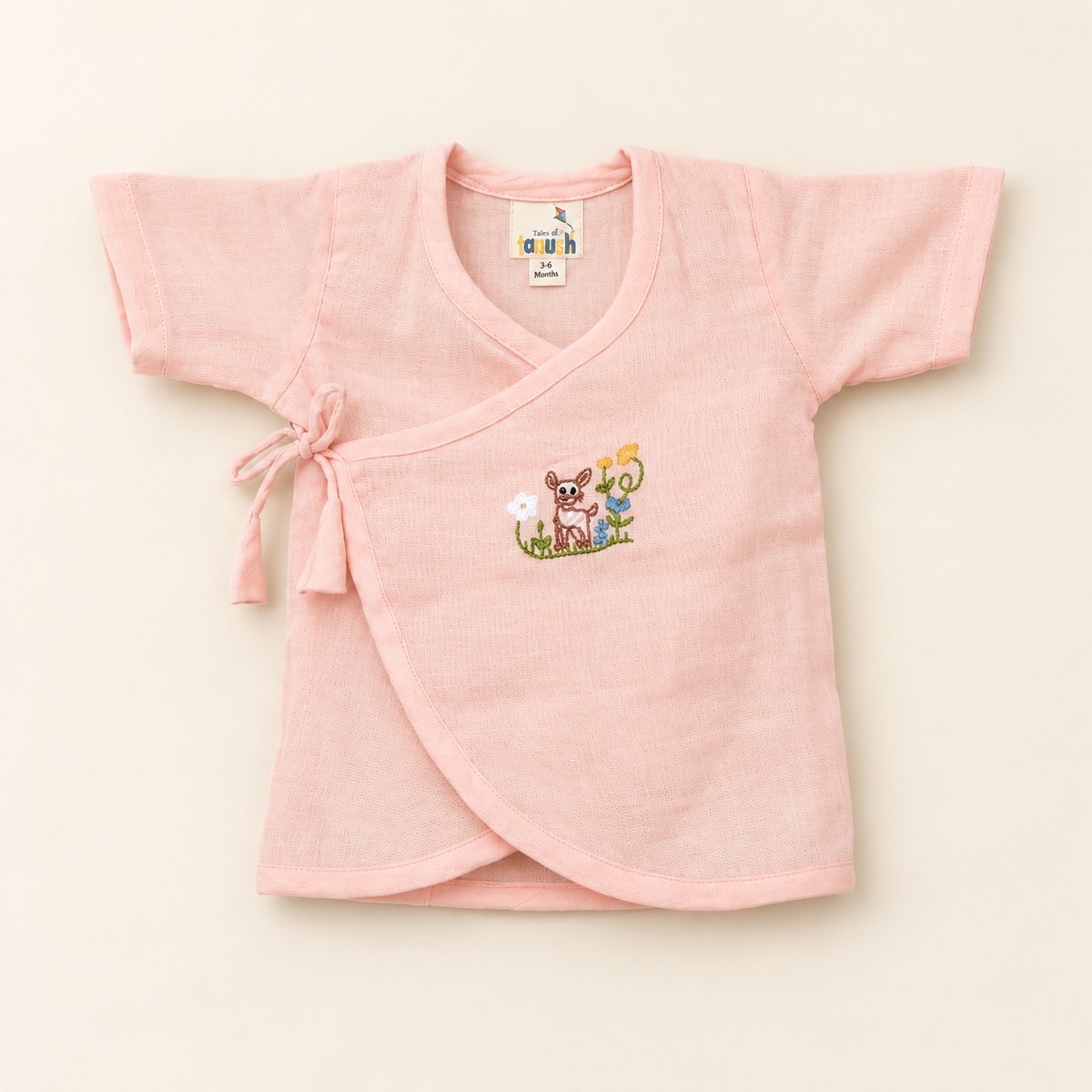 Meadow Fawn Hand-Embroidered Muslin Jhabla Set