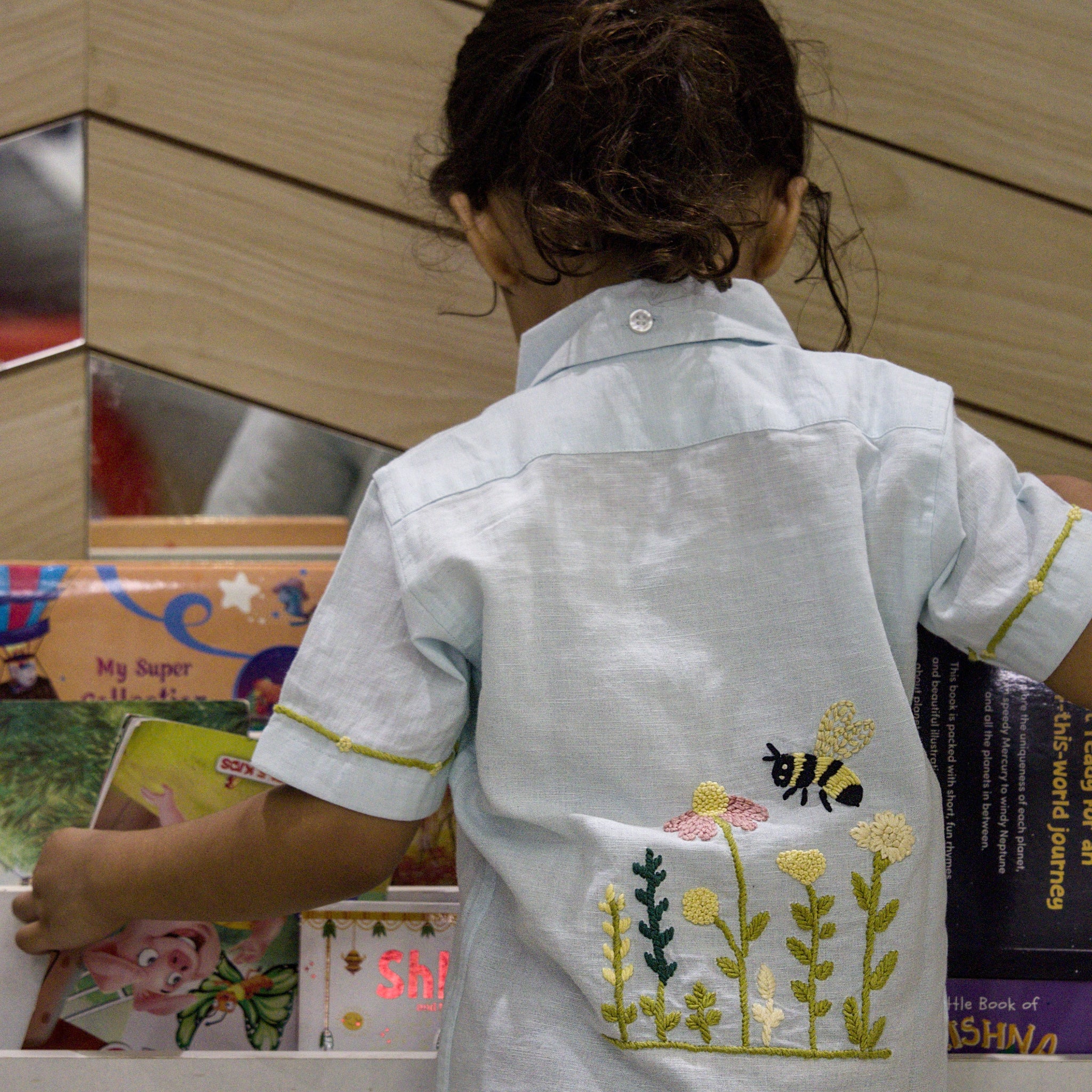 The Bee Stopover Cotton Linen Hand Embroidered Unisex Shirt