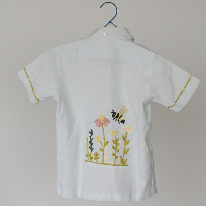 The Bee Stopover Cotton Linen Hand Embroidered Unisex Shirt