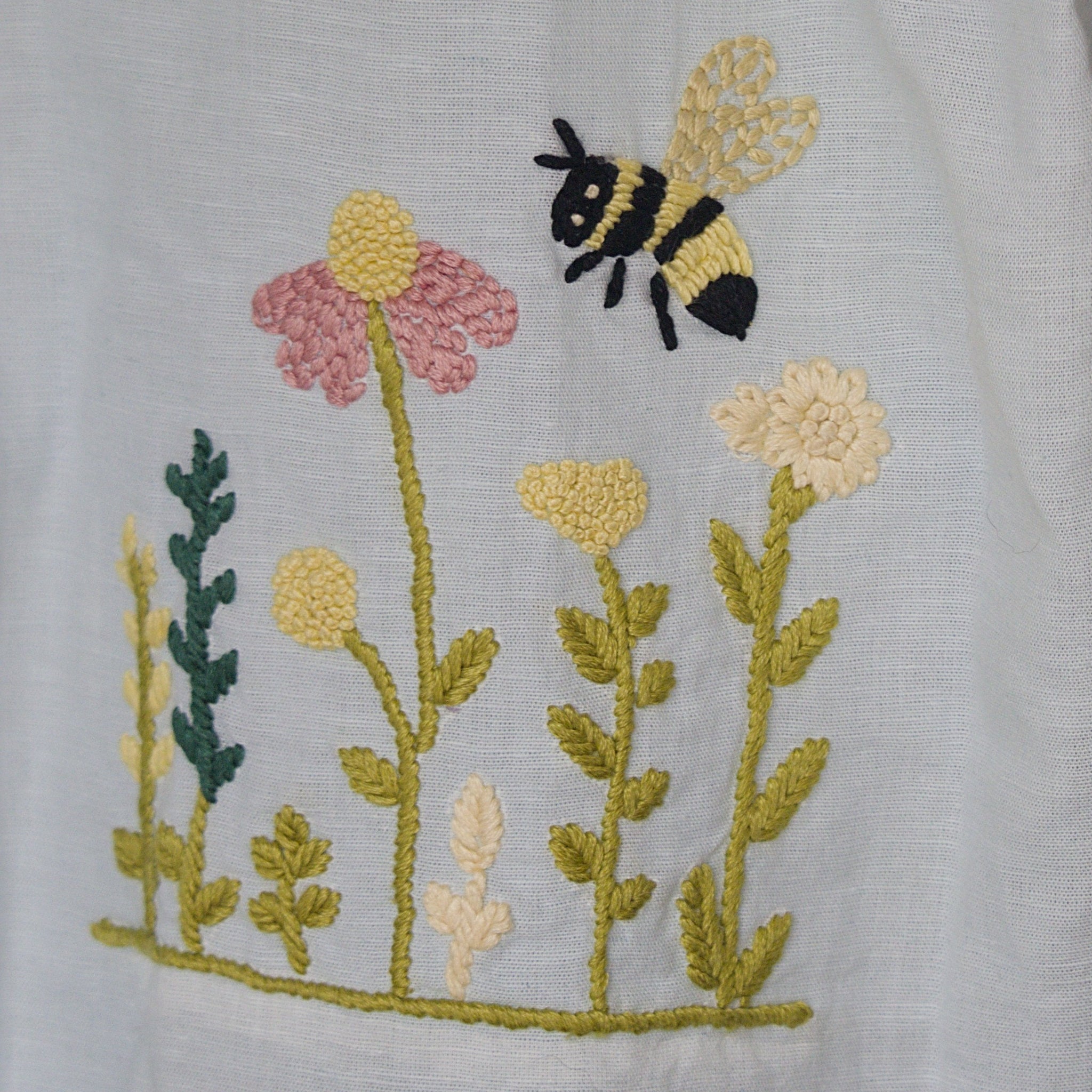 The Bee Stopover Cotton Linen Hand Embroidered Unisex Shirt