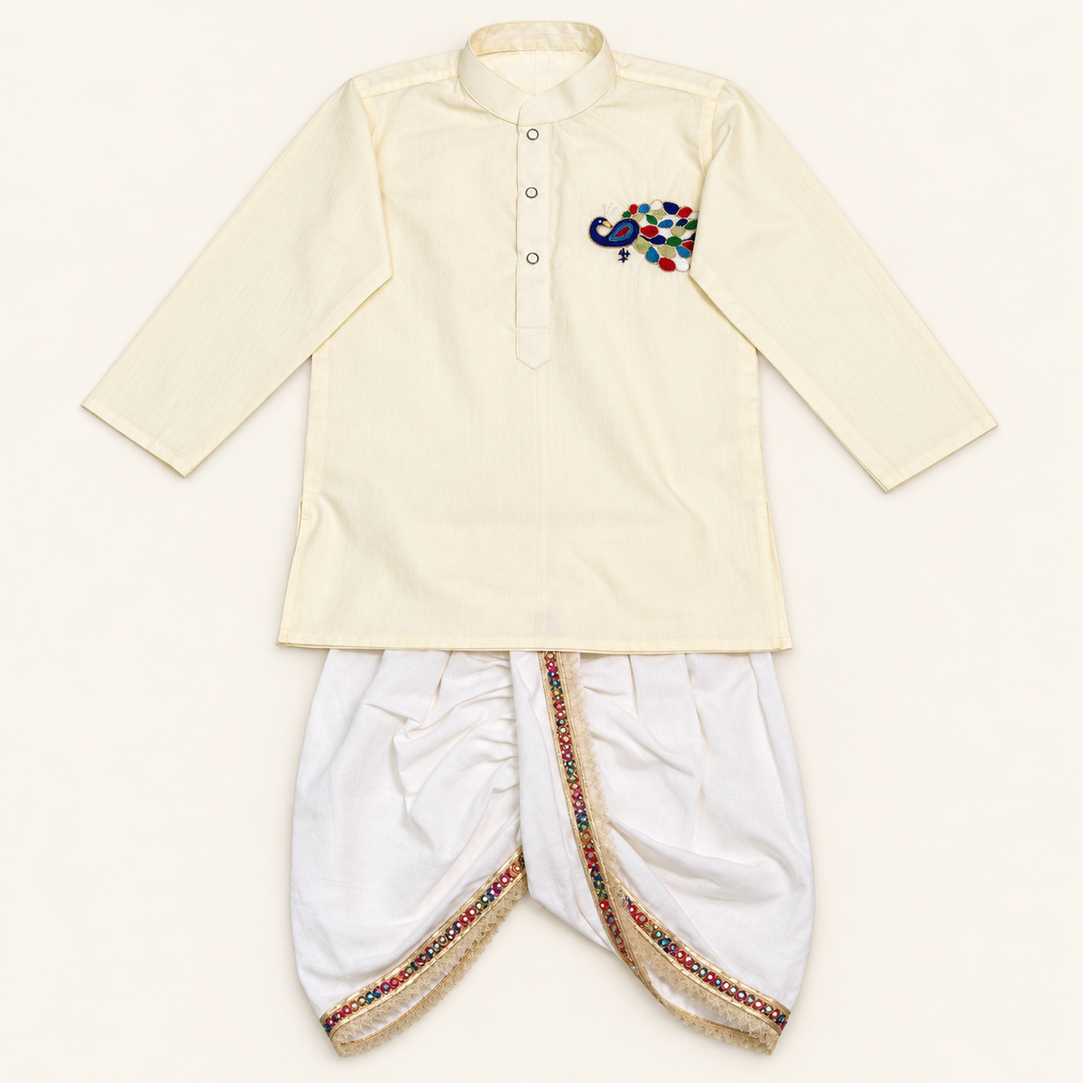 Morpankh Organic Cotton Hand-Embroidered Kurta Dhoti Set